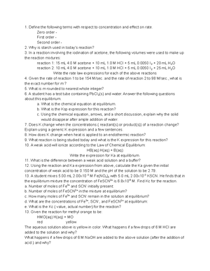 Rates of Chemical Reactions II Chemistry Lab Report - Rates of Chemical ...