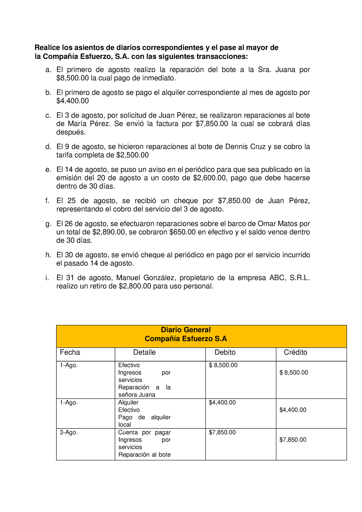 Ejercicio Del Examen Tarea De Contabilidad Uapa Realice Los Asientos De Diarios