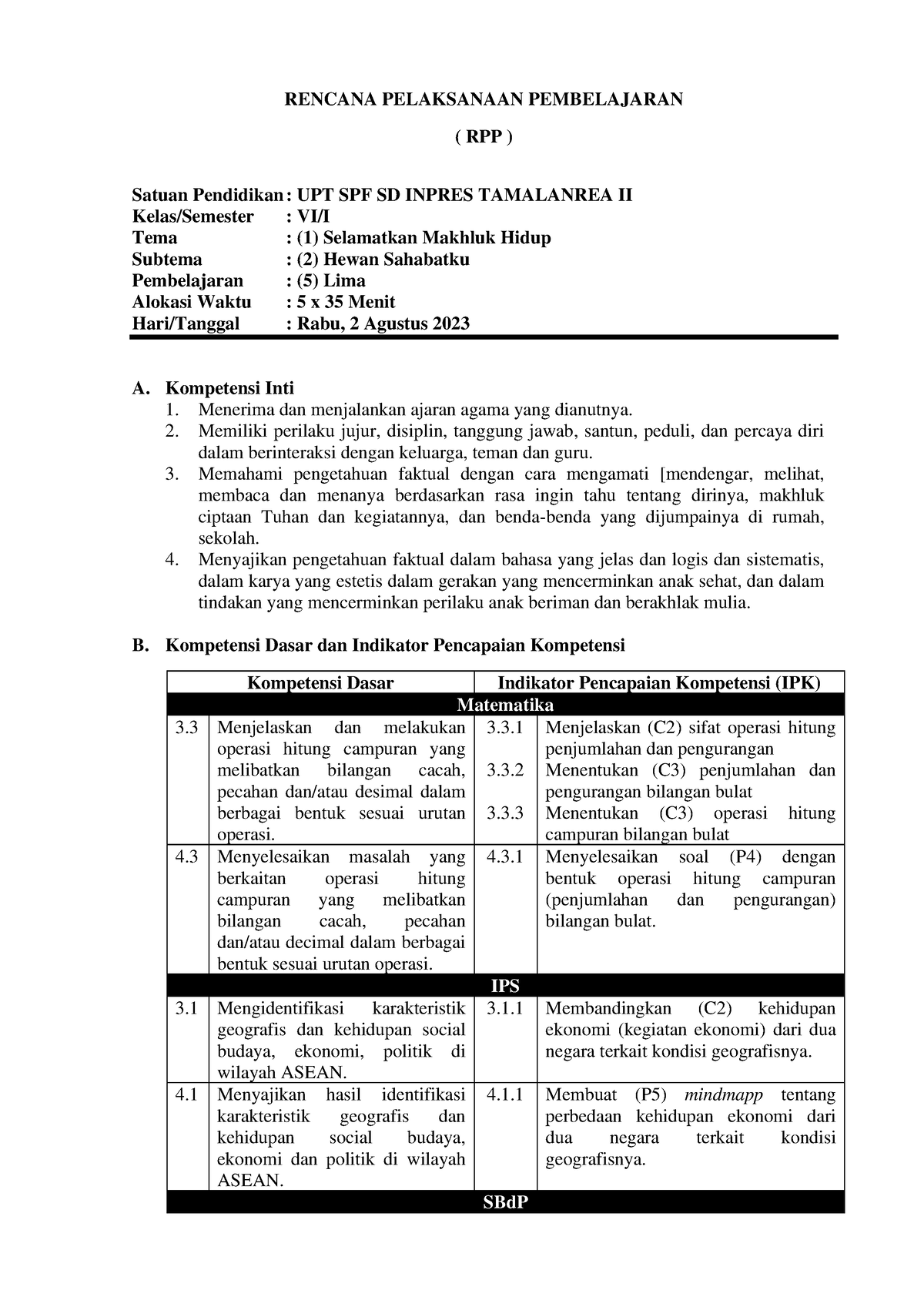 RPP Siklus 2 Tema 1 Subtema 2 Pembelajaran 5 - RENCANA PELAKSANAAN ...
