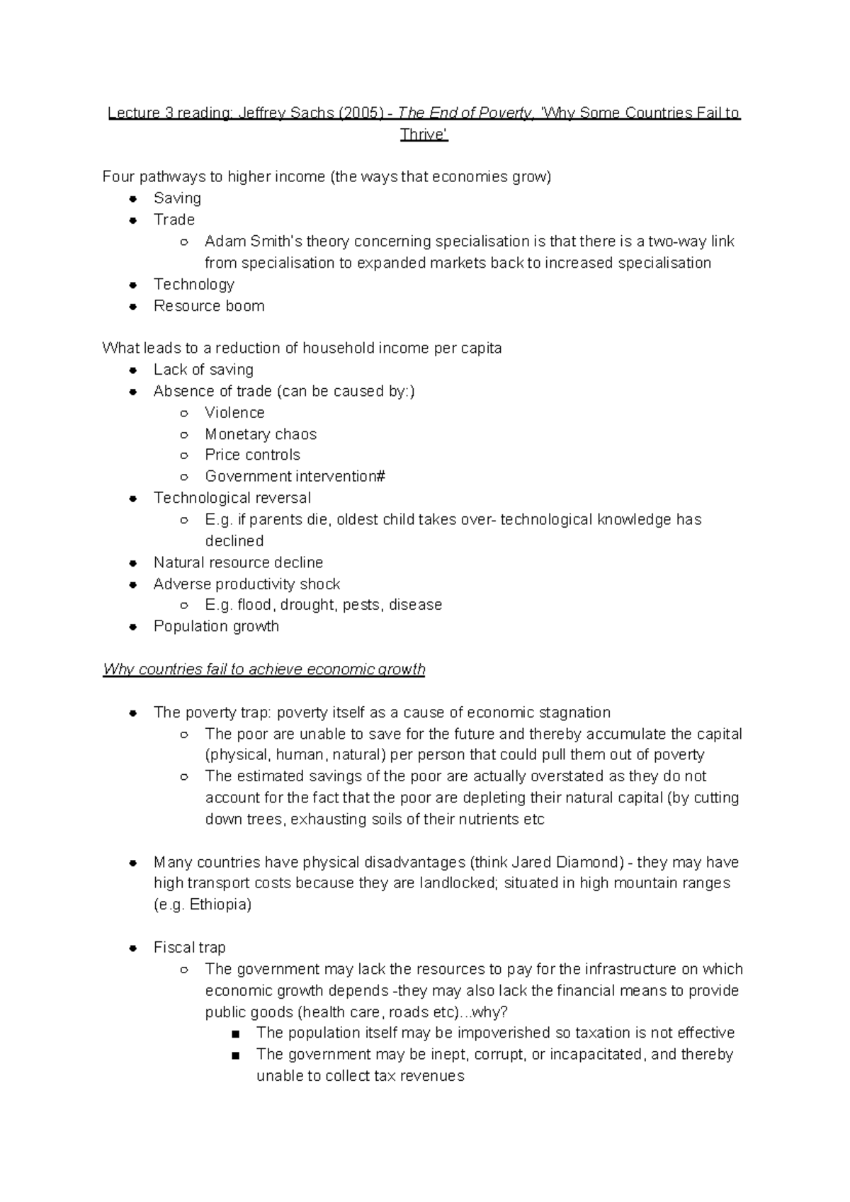 Lecture 3 Reading: Jeffrey Sachs - The End Of Poverty, ‘why Some 
