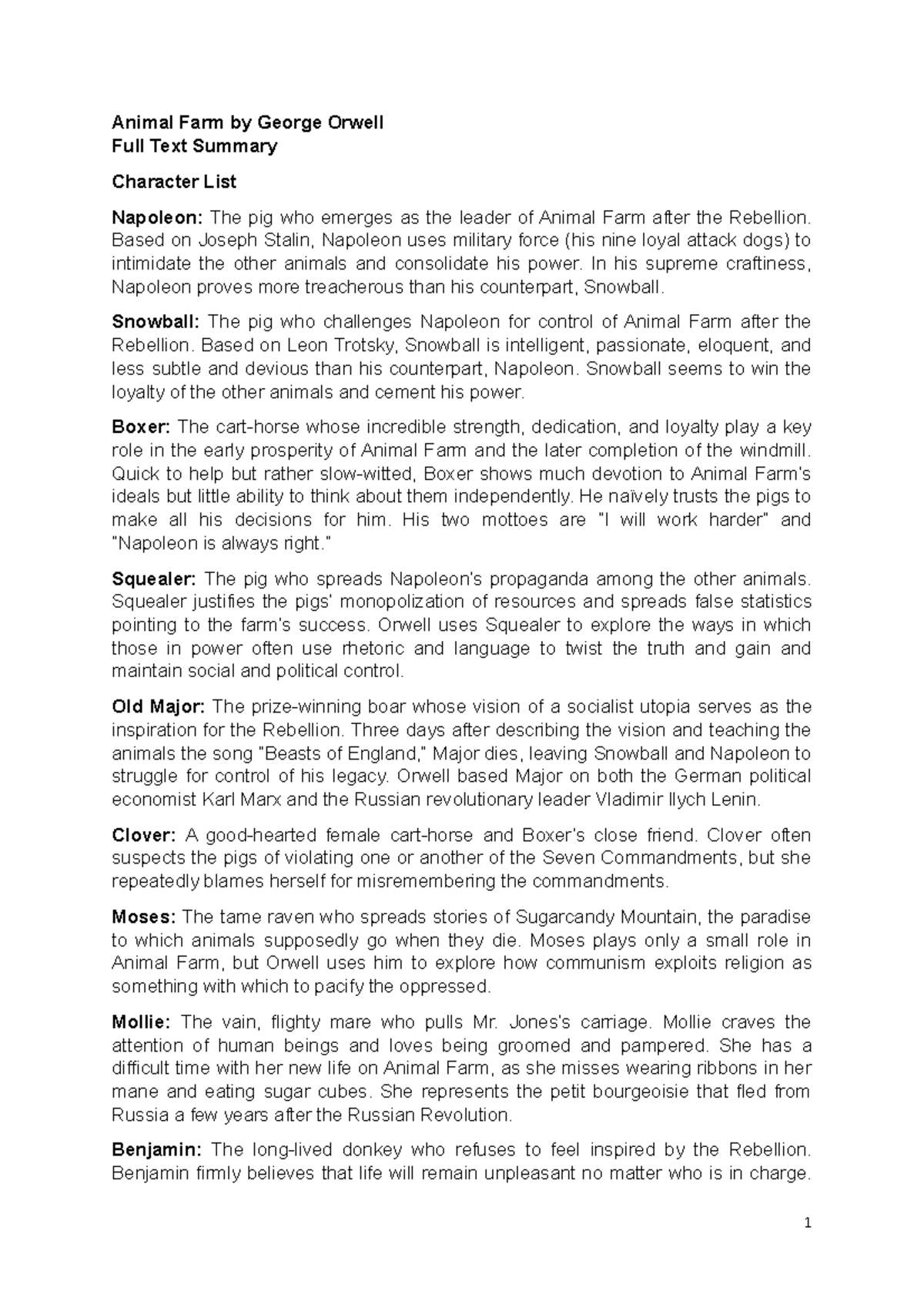 Animal Farm Full Summary Animal Farm By George Orwell Full Text 