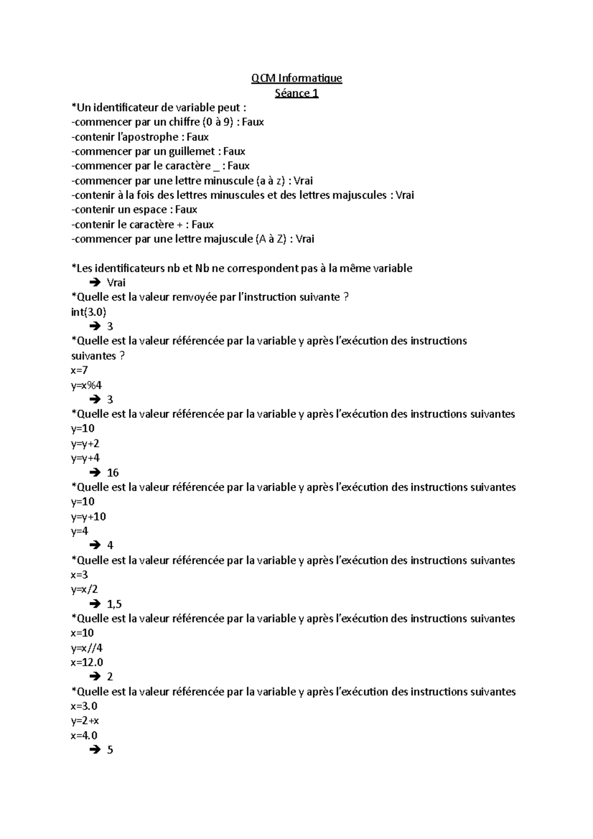 QCM Informatique Séance 1: Moodle - QCM Informatique Séance 1 *Un ...