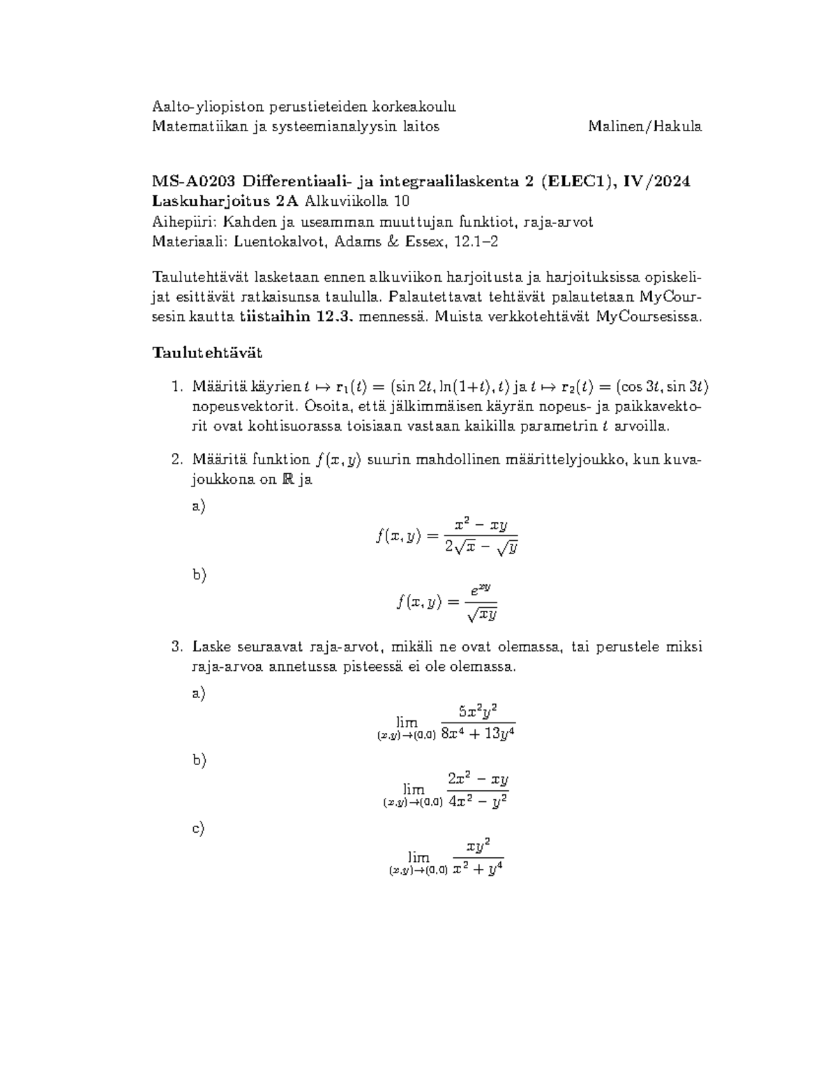 2A A0203 - Aalto-yliopiston Perustieteiden Korkeakoulu Matematiikan Ja ...