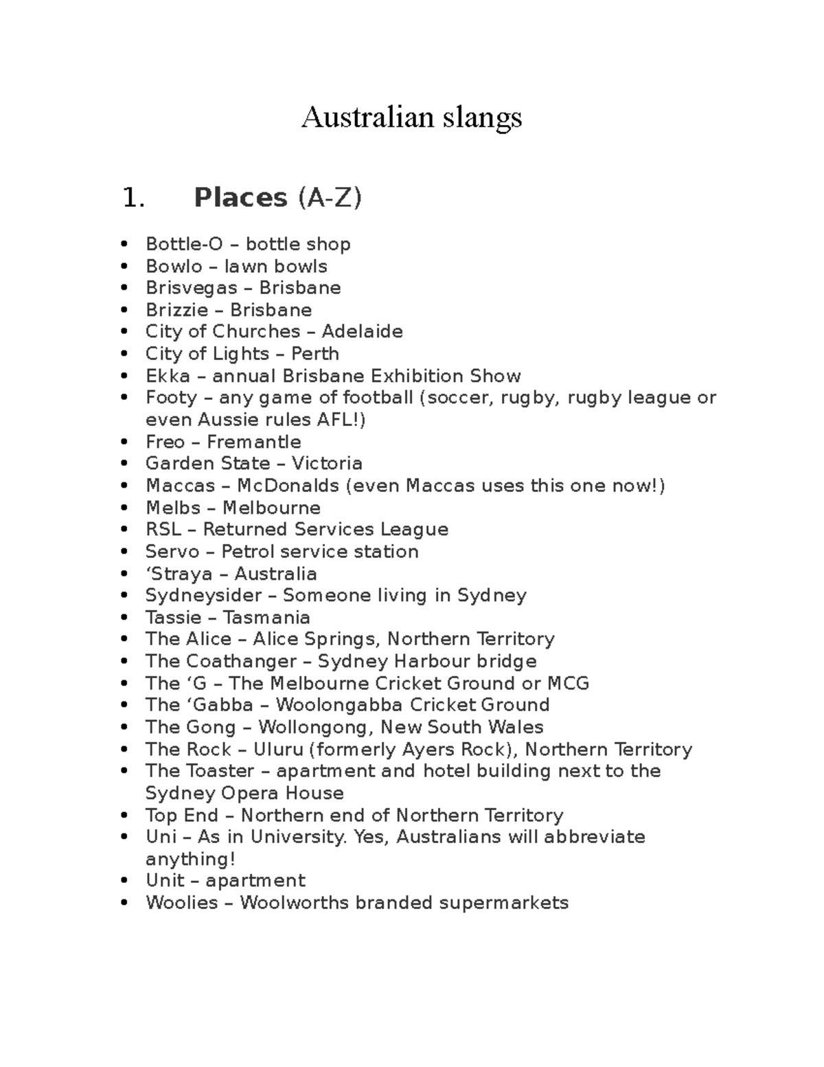 Australian slangs slang Australian slangs 1. Places (AZ) BottleO