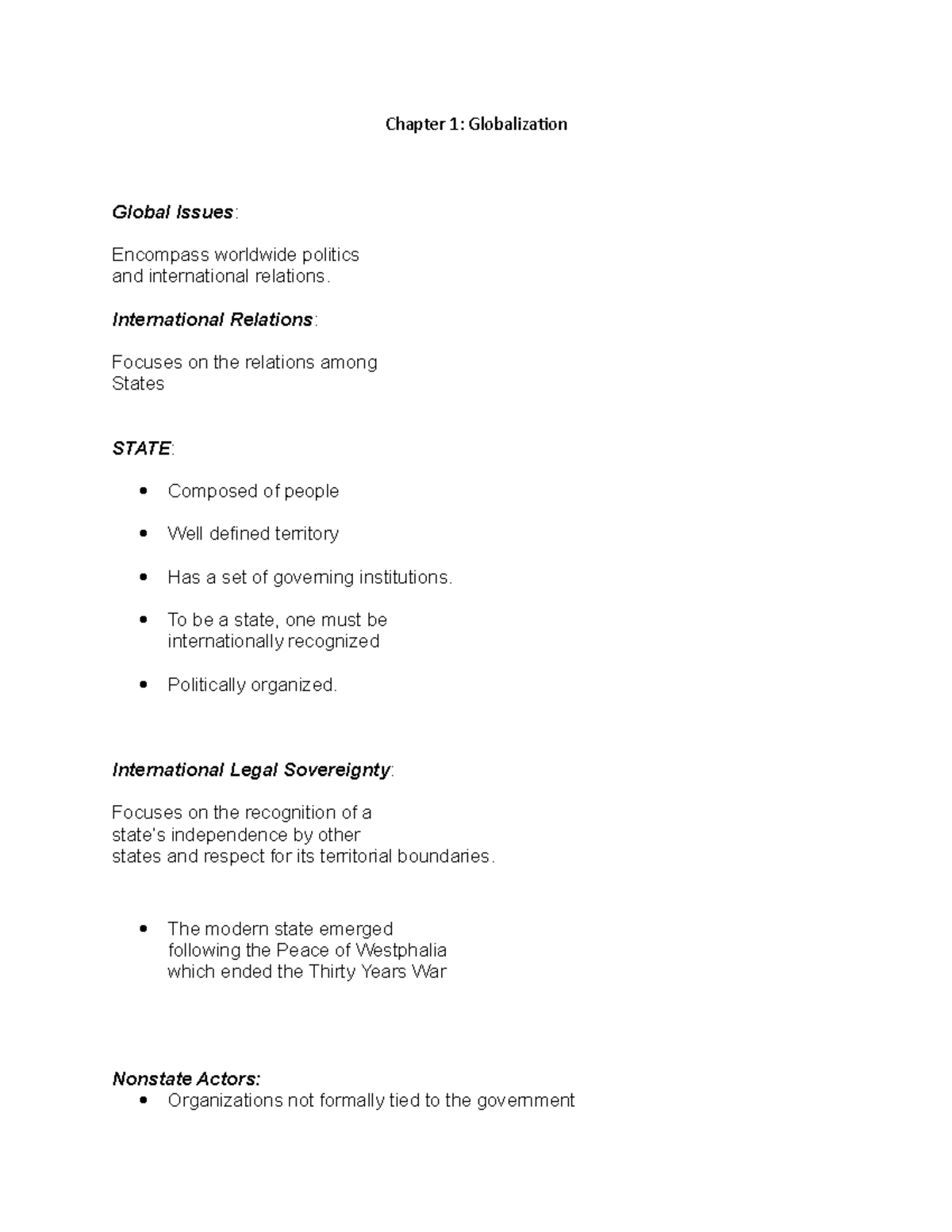 GI Chapter 1 - Lecture notes 1 - Chapter 1: Globalizaion Global Issues ...