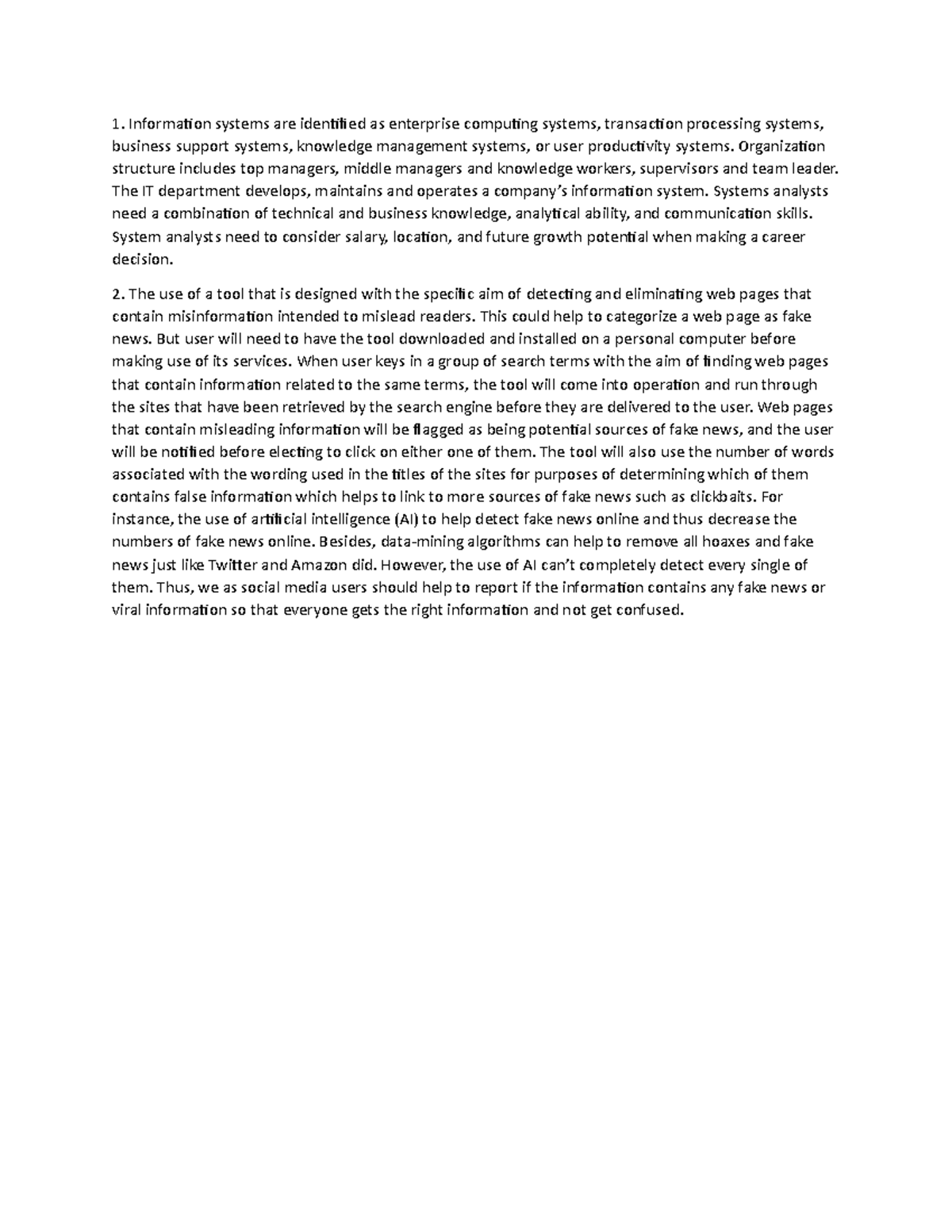 Tutorial 2 (is) - Information systems are identified as enterprise ...