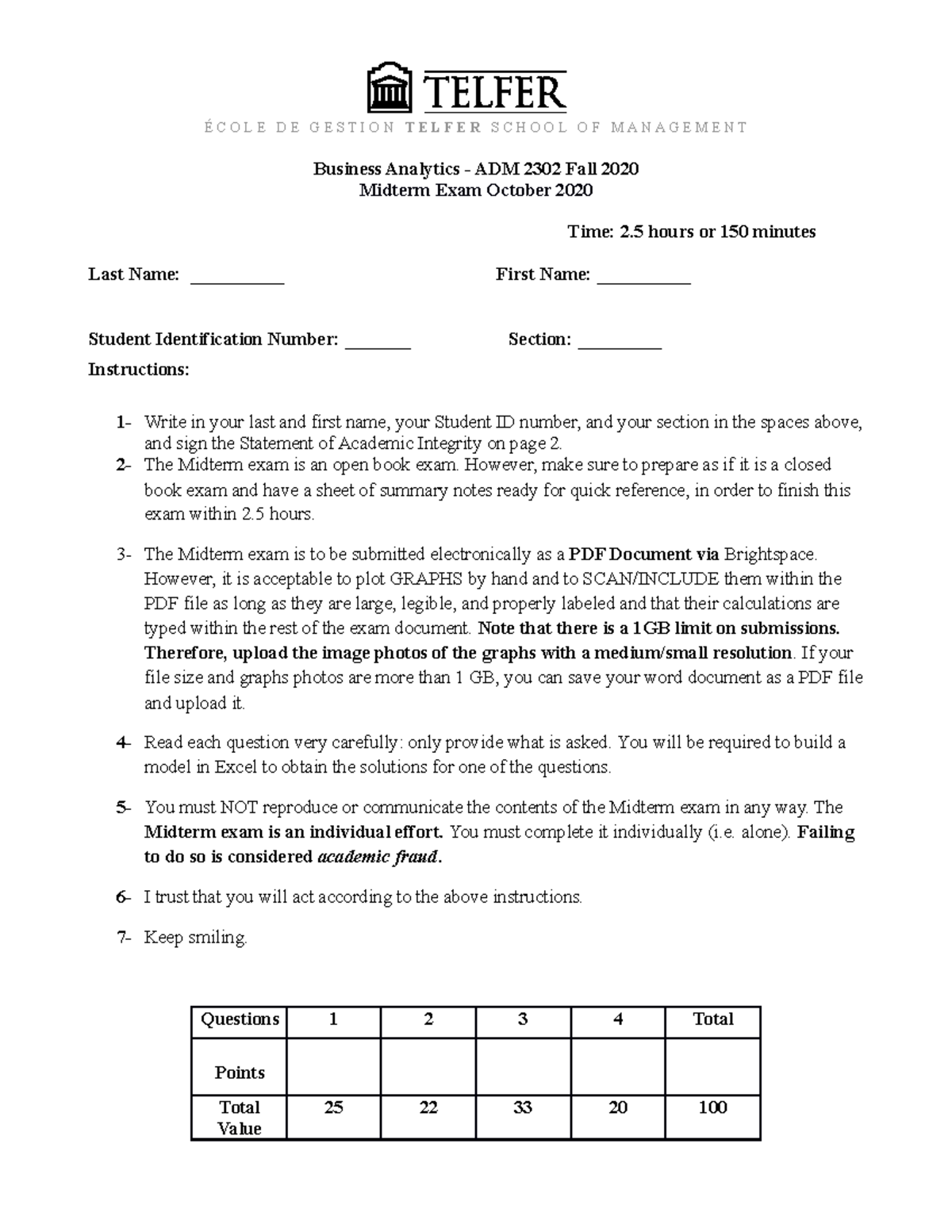 1. Sample Online Midterm - É C O L E D E G E S T I O N T E L F E R S C ...