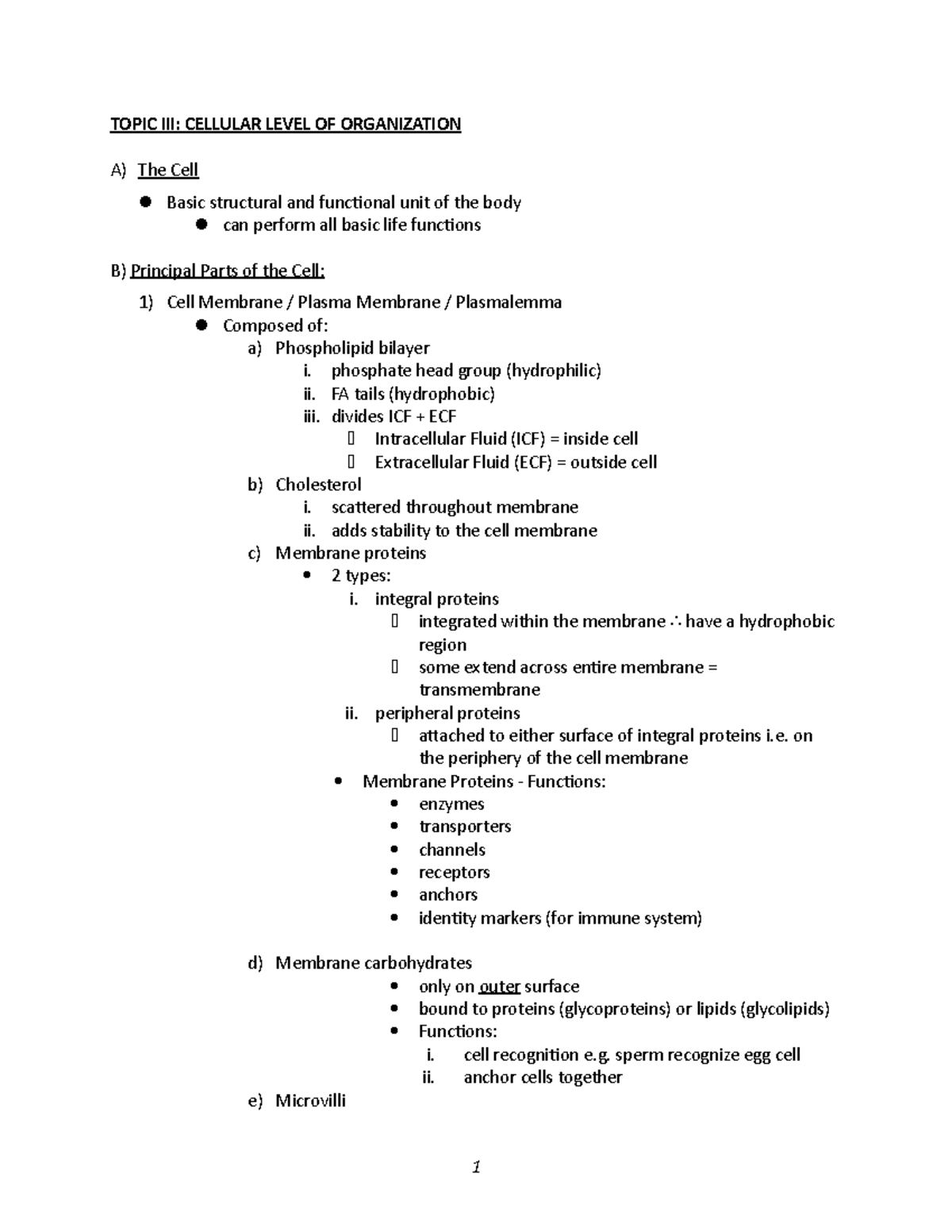3 - Topic III - Cellular Level OF Organization - TOPIC CELLULAR LEVEL ...