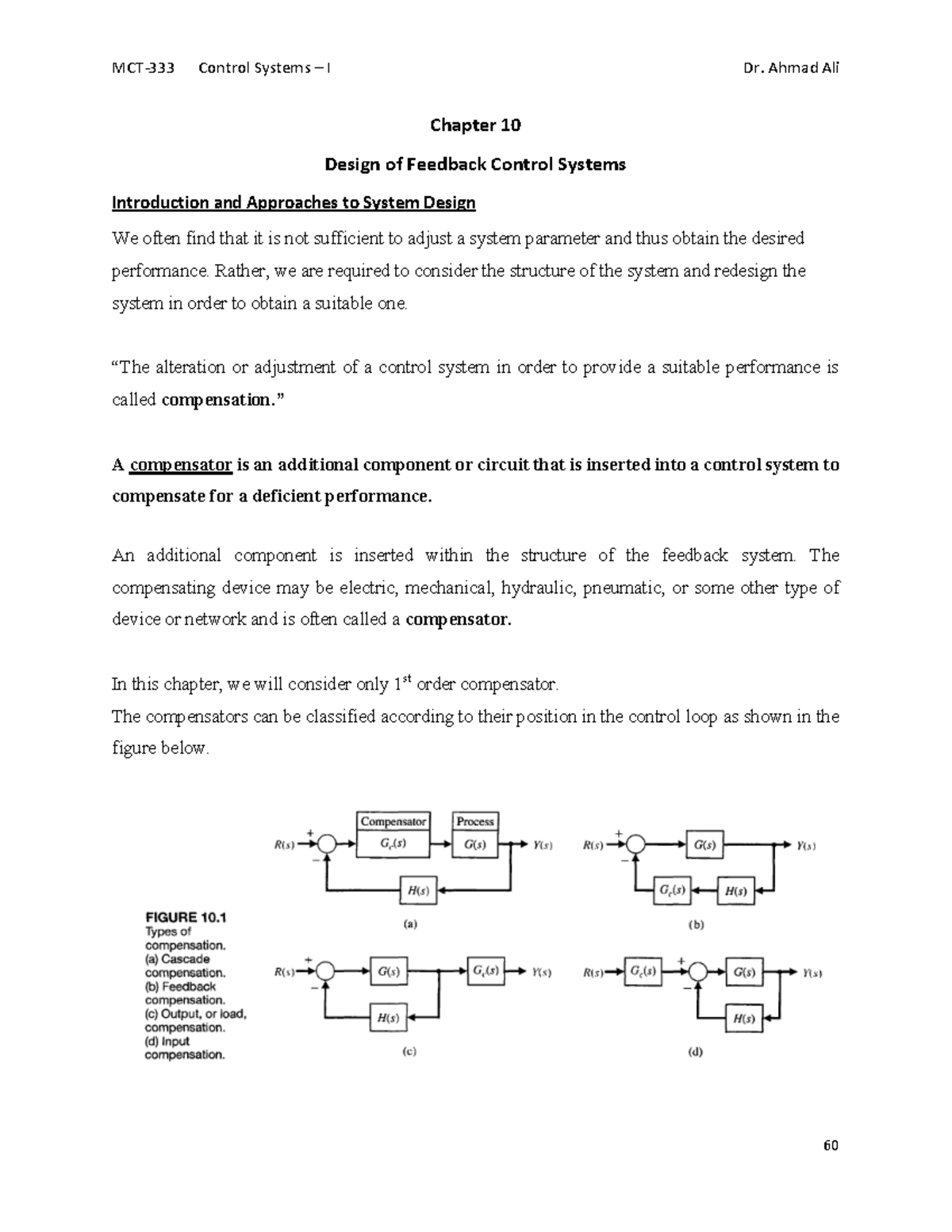 [MCT-333 - Week 15] Design of Feedback Control System (Chapter 10 ...