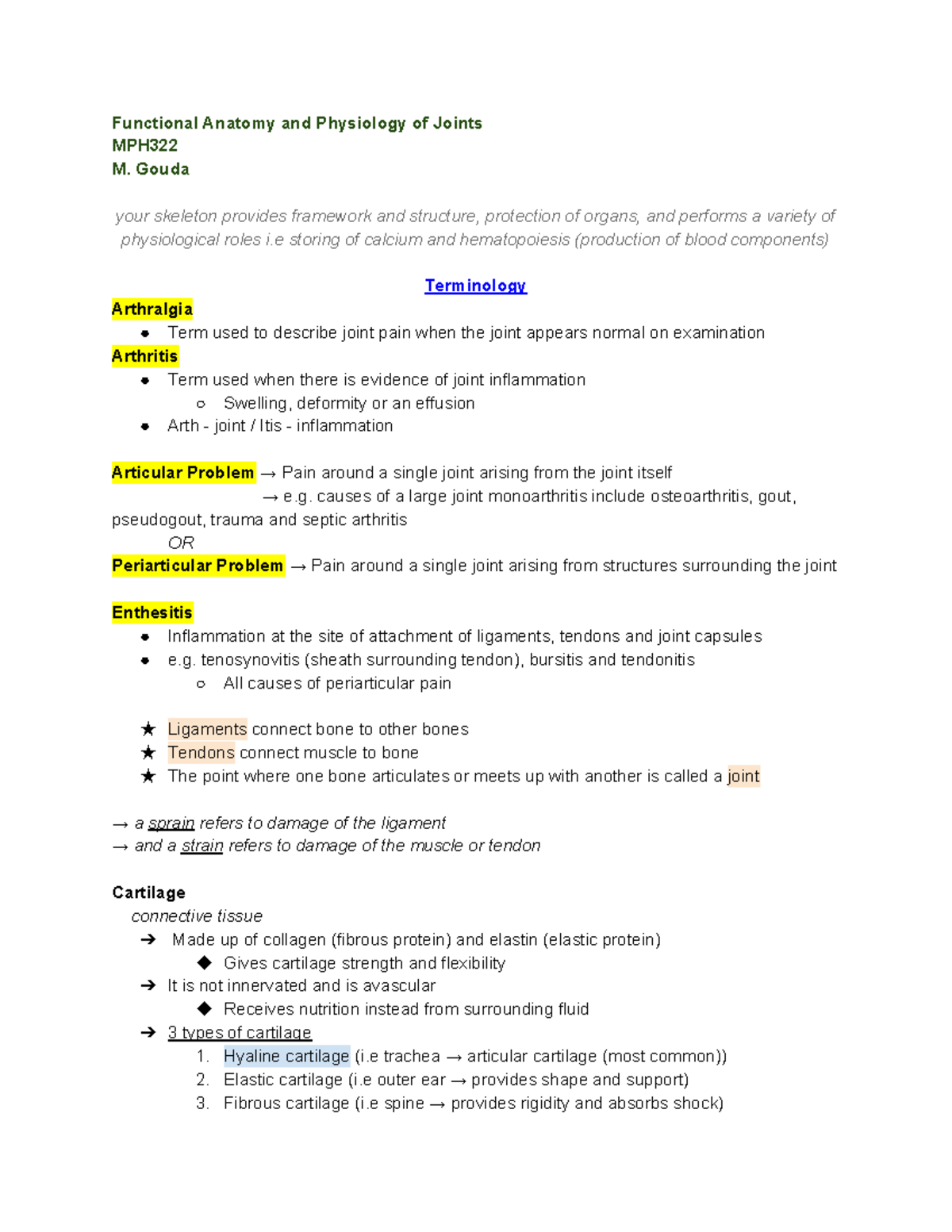 Functional Anatomy and Physiology of Joints - PHA111 - Sunderland - Studocu