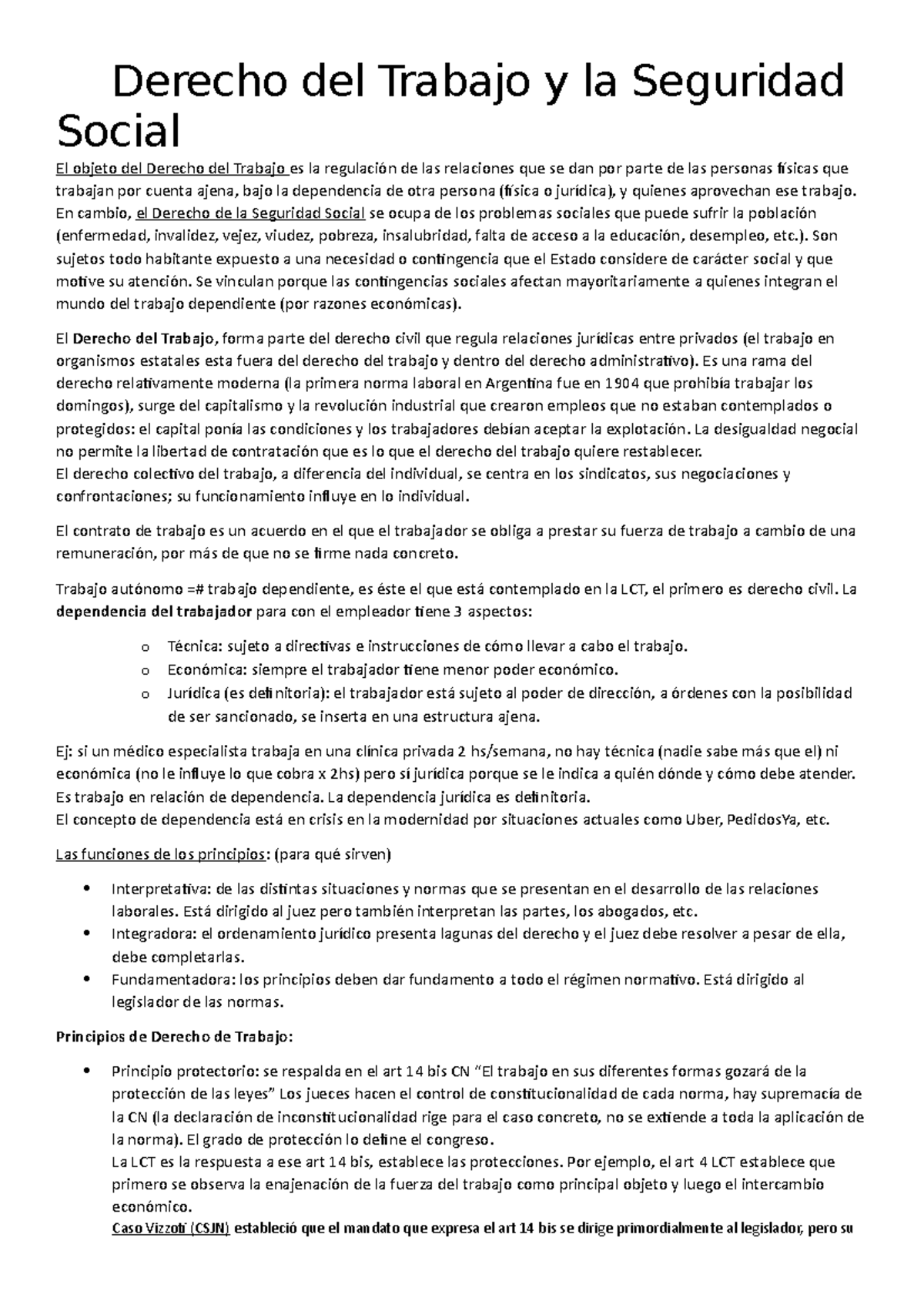 Resumen Derecho Laboral - Derecho del Trabajo y la Seguridad Social El ...
