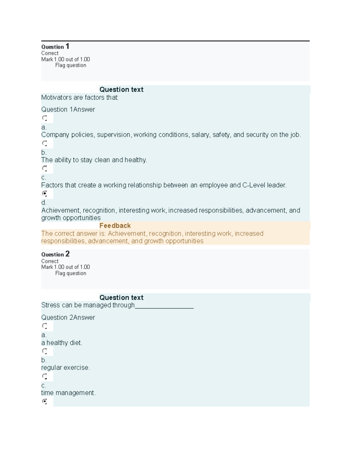 BUS 4402 Unit 4 Self Quiz - Question 1 Correct Mark 1 out of 1. Flag ...