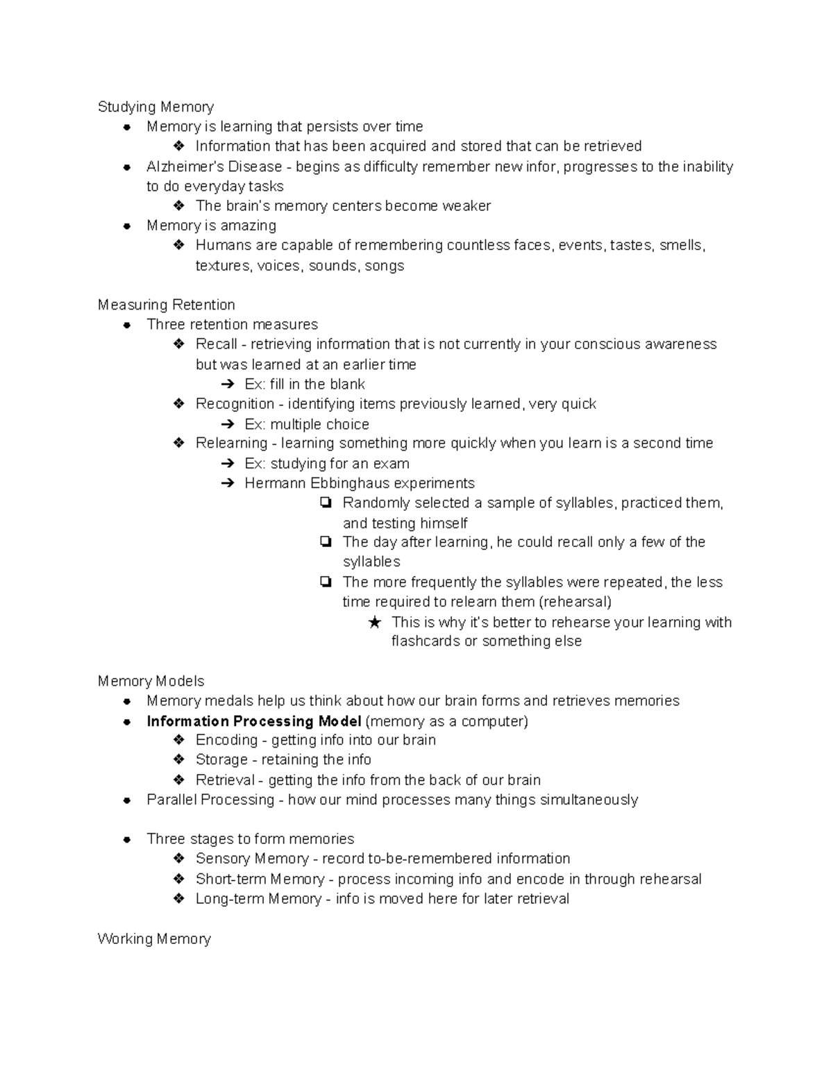 Module 22 - Psych - Lecture notes 26 - Studying Memory Memory is ...