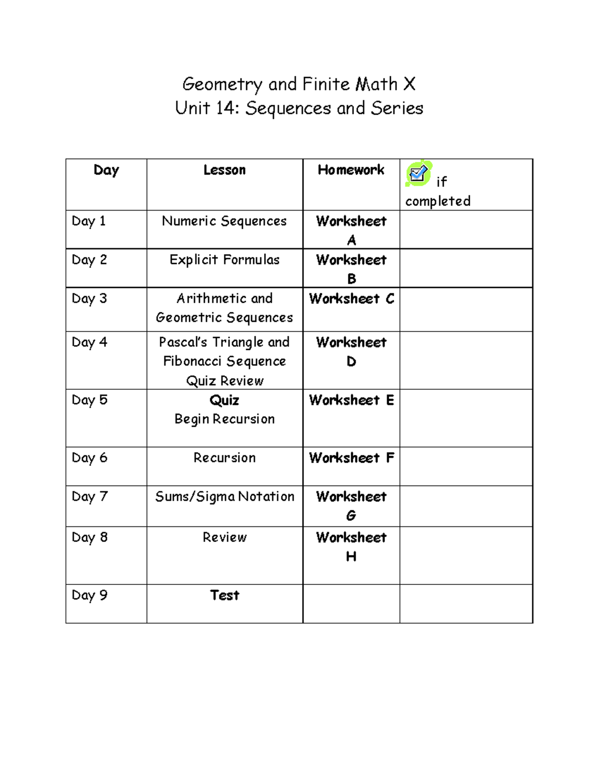 Sequence and Series Syllabus and Hw - - Studocu