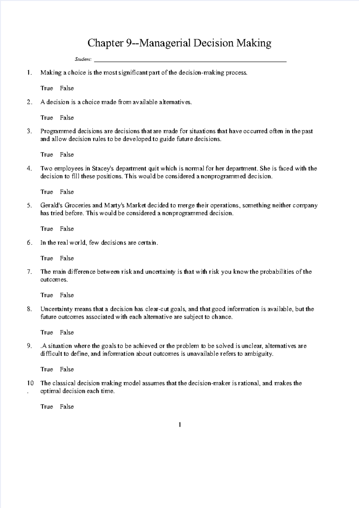 Dokumen - Question and Answer - Chapter 9-Managerial Decision Making ...