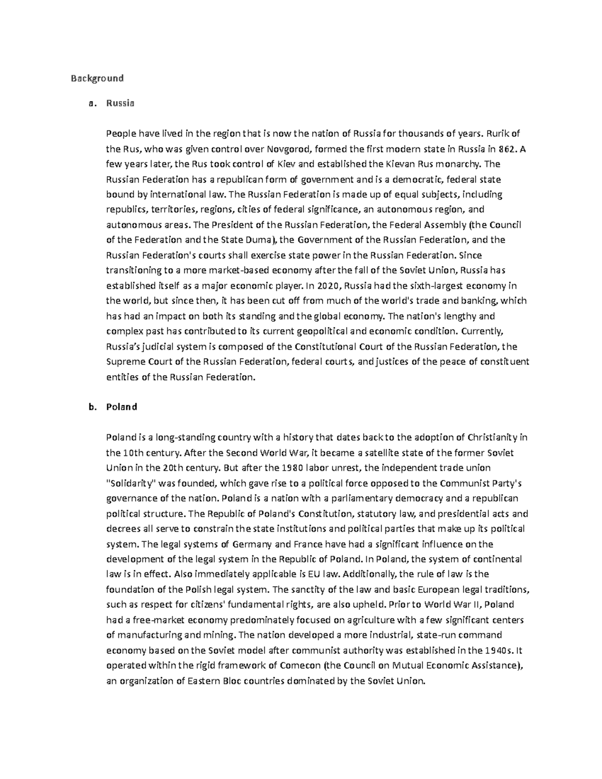 Russia vs. Poland - Background a. Russia People have lived in the ...
