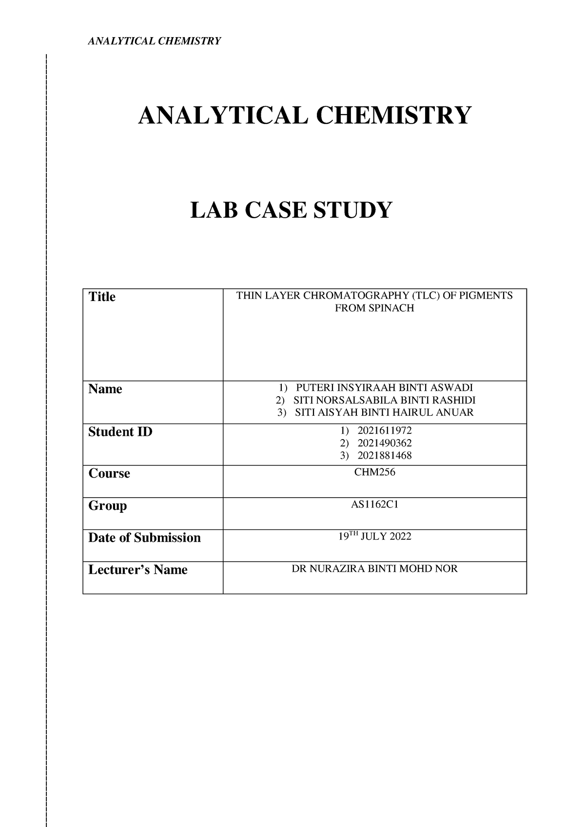 analytical chemistry case study example
