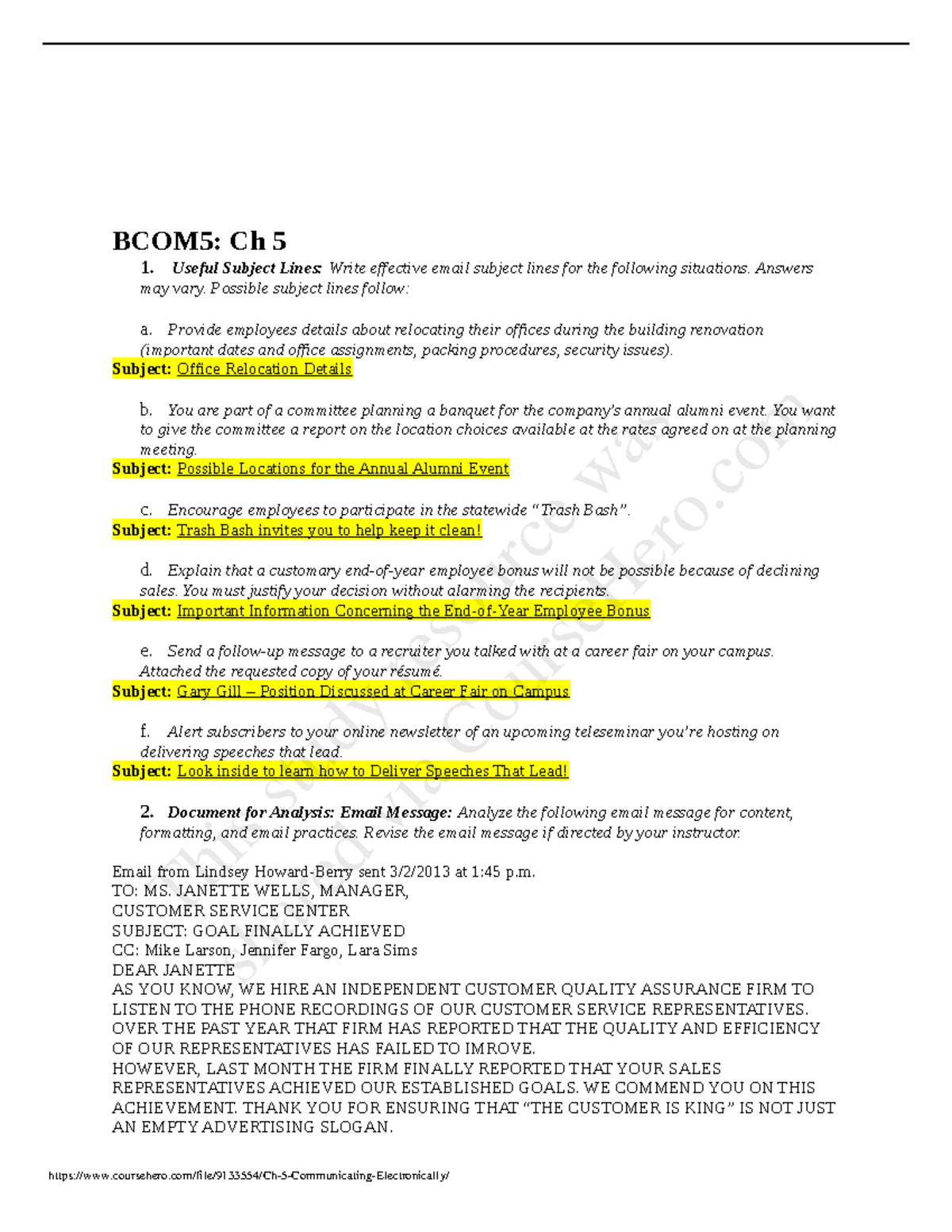 Ch 5 Communicating Electronically - BCOM5: Ch 5 1. Useful Subject Lines ...