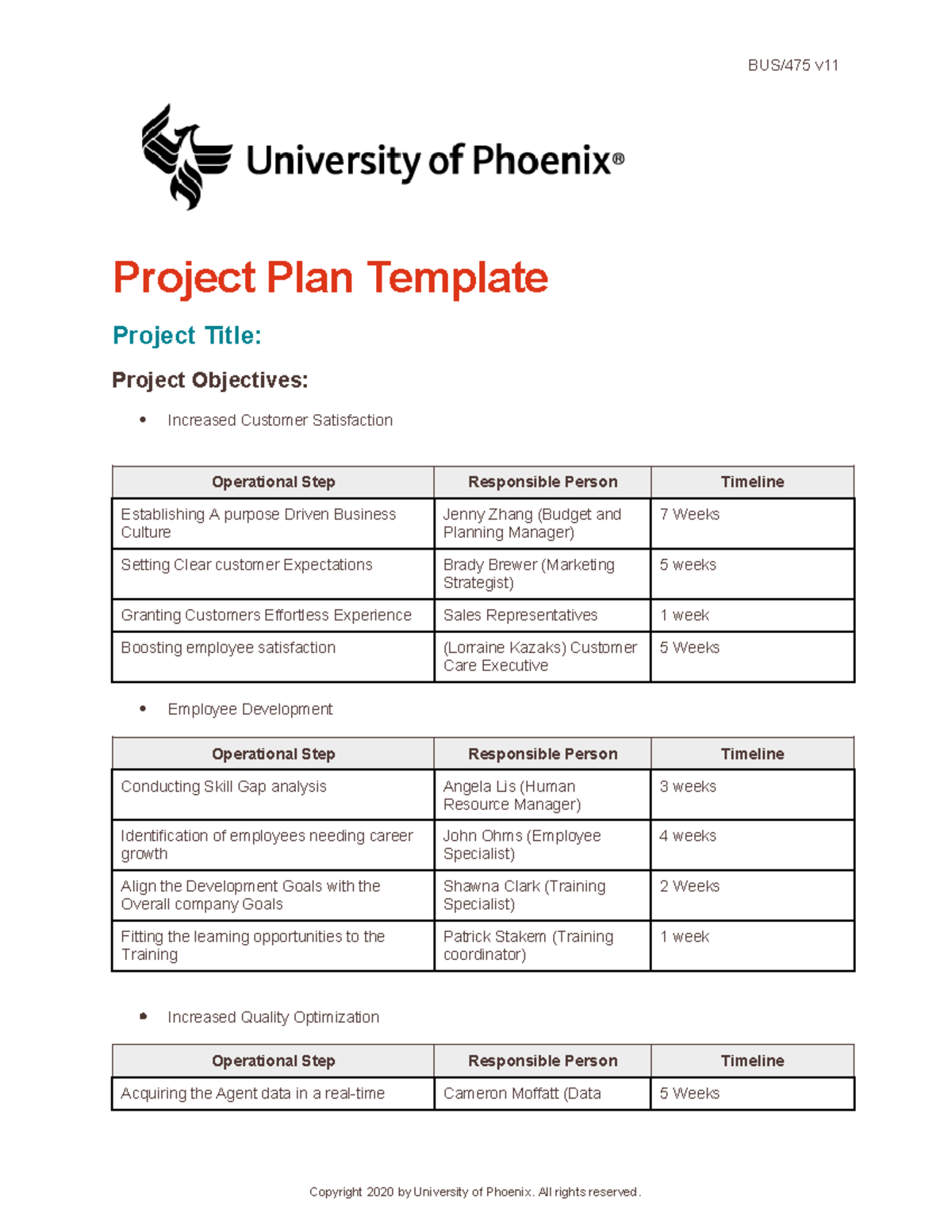 Project Plan Template - relevant - BUS/475 v Project Plan Template ...