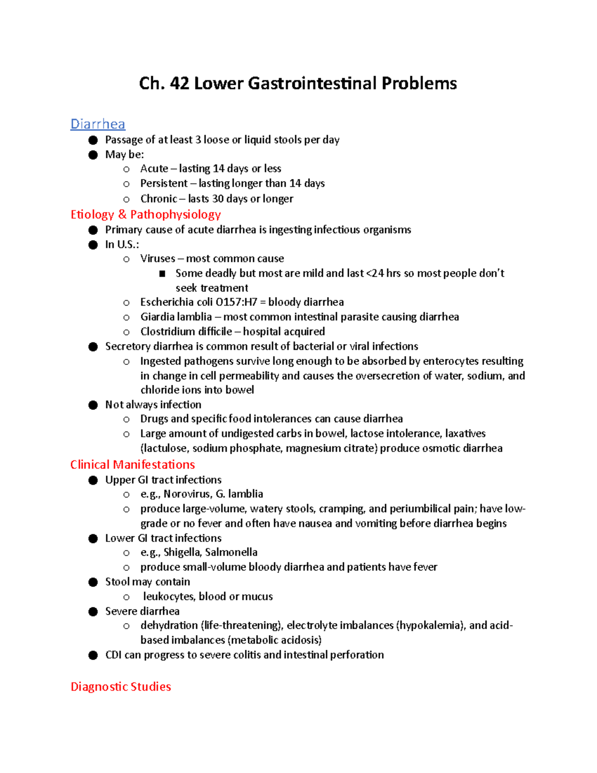 Ch. 42 Diarrhea, Constipation, IBD, Ostomy, Intestinal Obstruction Ch