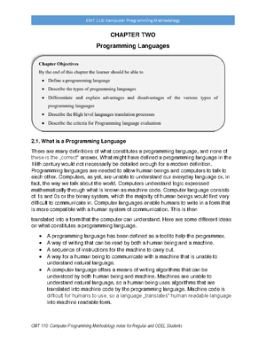Chapter ONE - CHAPTER ONE Overview of Computer Programming Methodology ...