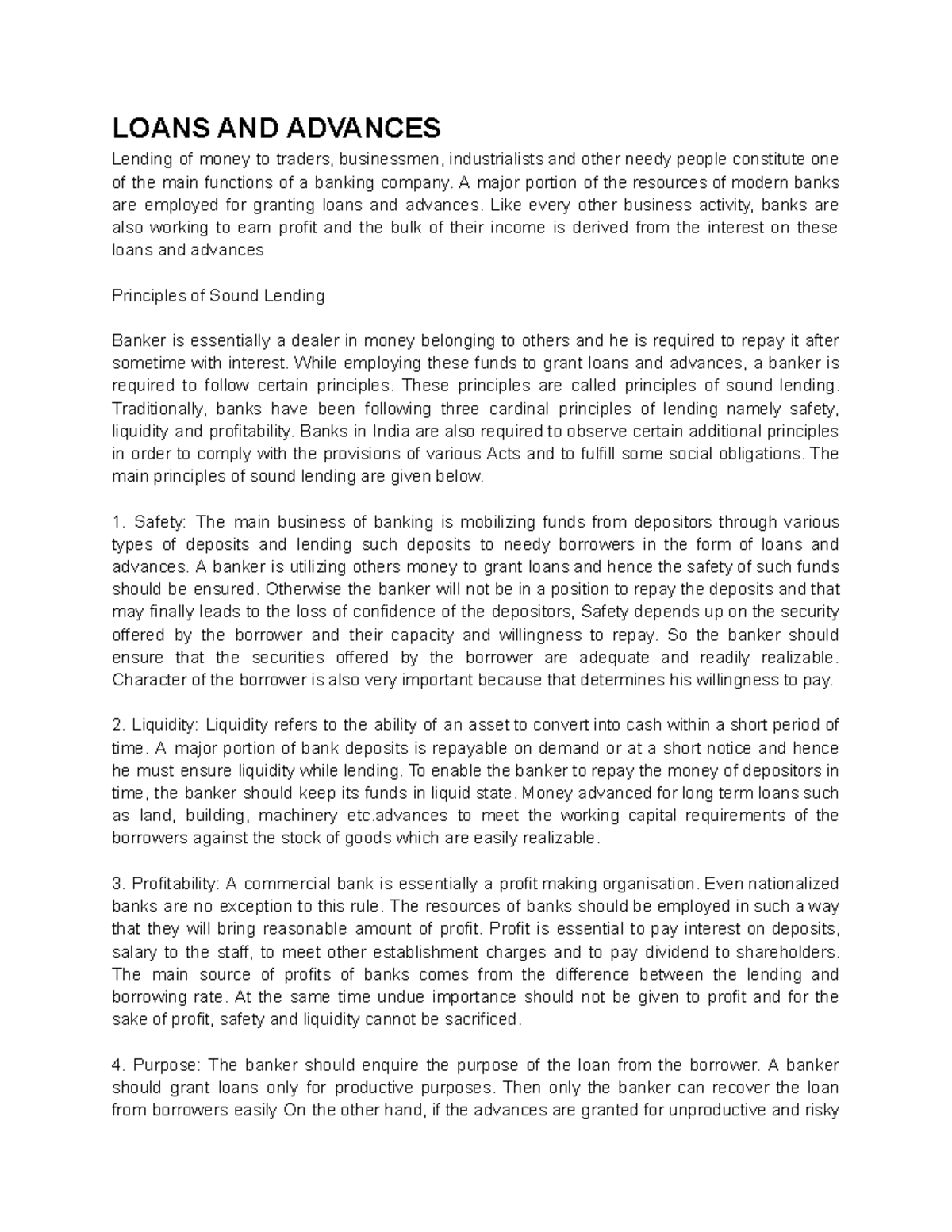 Untitled document - Notes - LOANS AND ADVANCES Lending of money to ...