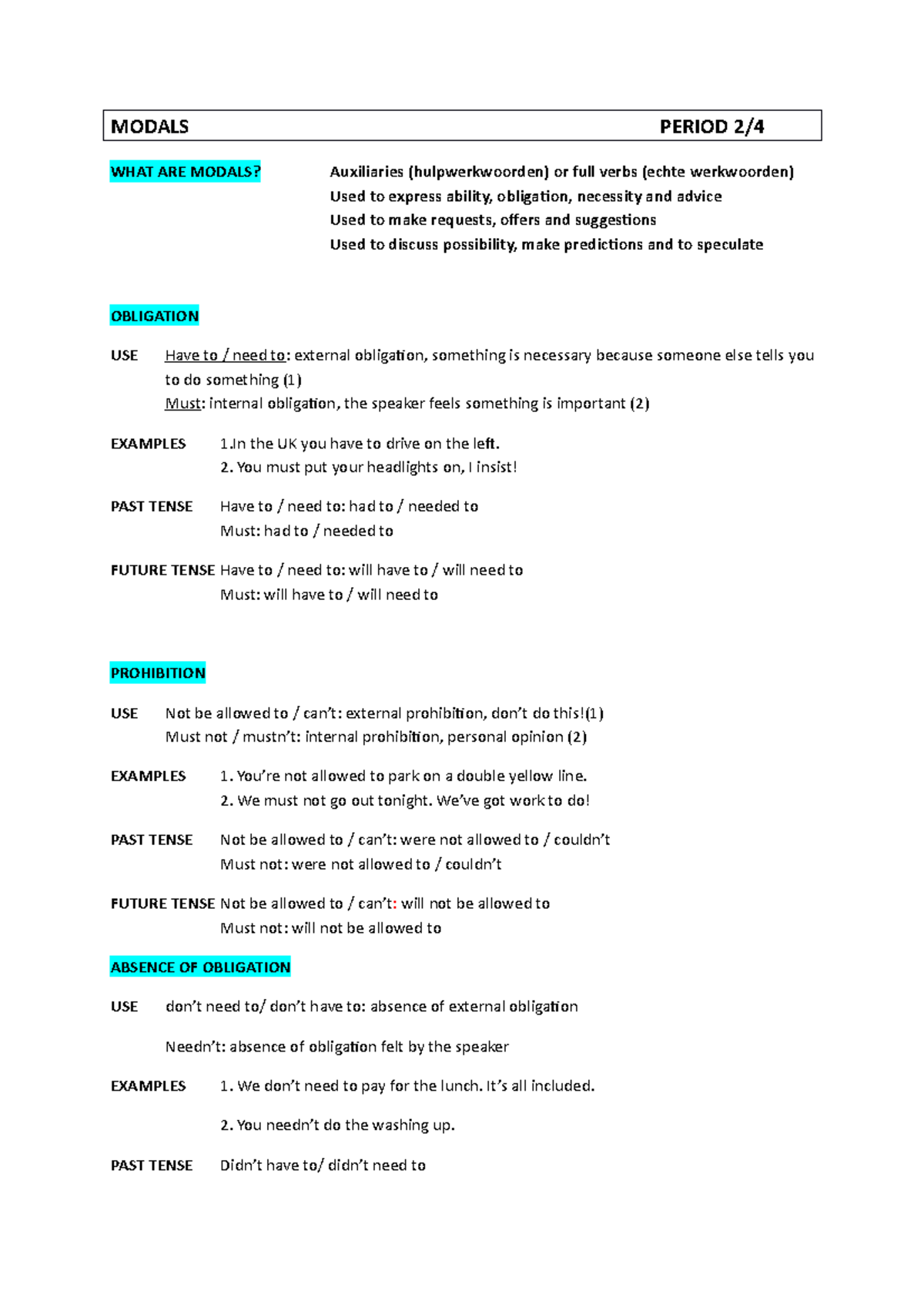 Modals - Summary Engels - MODALS PERIOD WHAT ARE MODALS? Auxiliaries ...