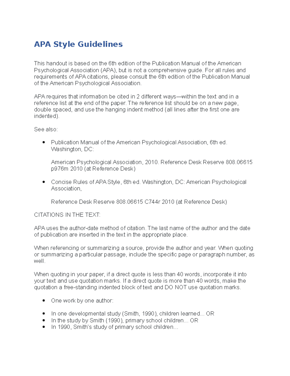 APA Style Guidelines - APA Style Guidelines This handout is based on ...