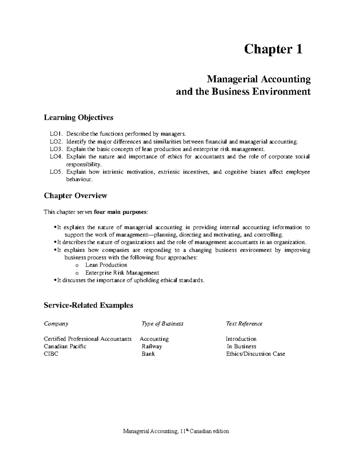 Garrison 11ce IM Ch01 - Chapter 1 Managerial Accounting and the ...
