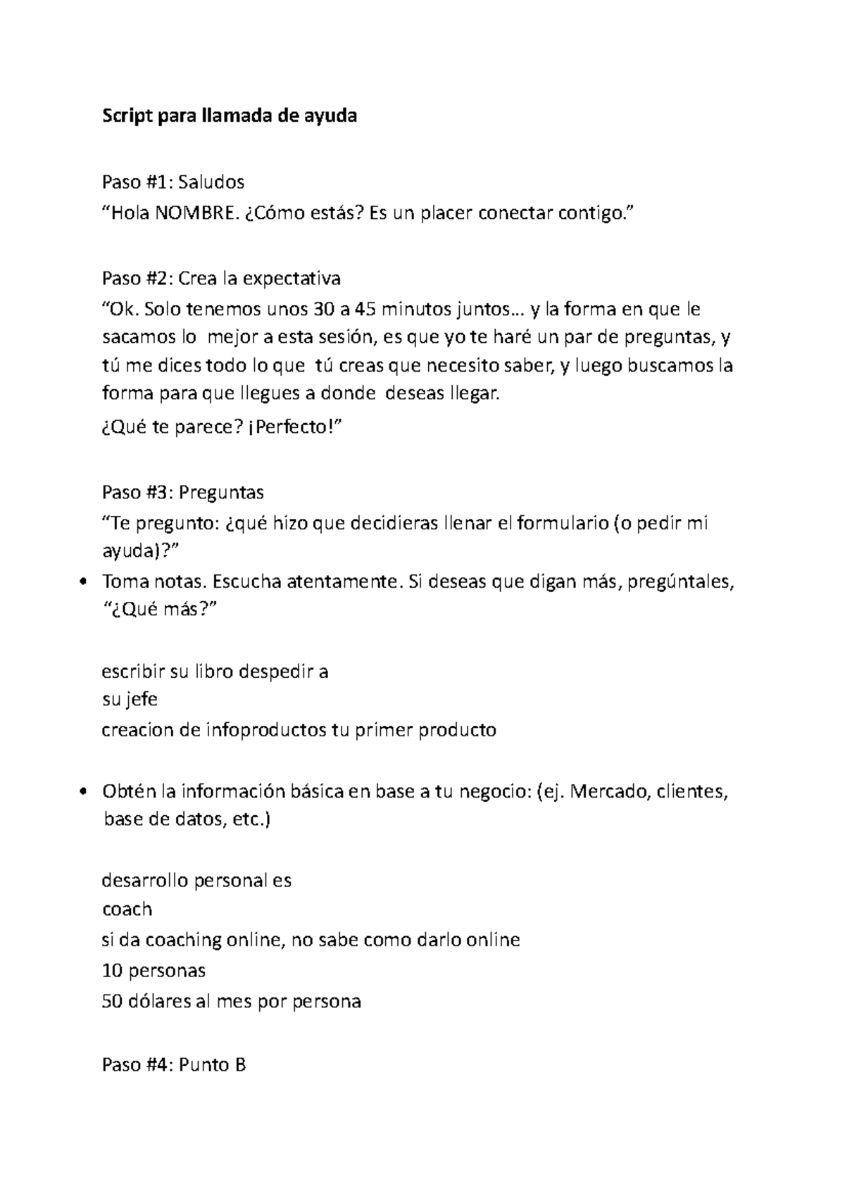 Script para llamada de ayuda - ¿Cómo estás? Es un placer conectar ...