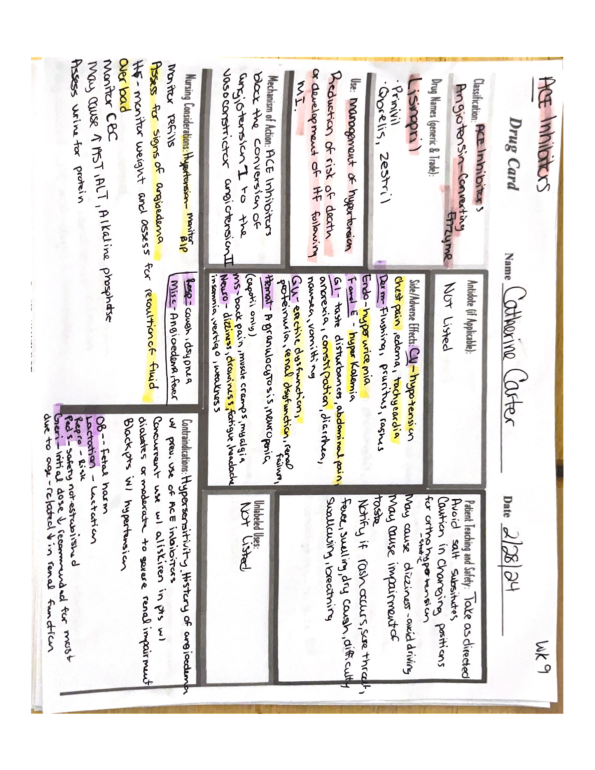 Drug card wk 9 - weekly drug cards for pharm class - NSG 124 - Studocu