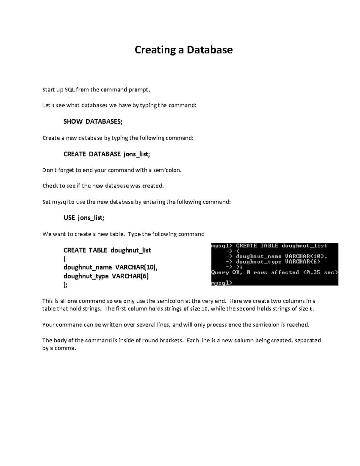 Creating a Database - Jonathan Penava - Creating a Database Start up ...