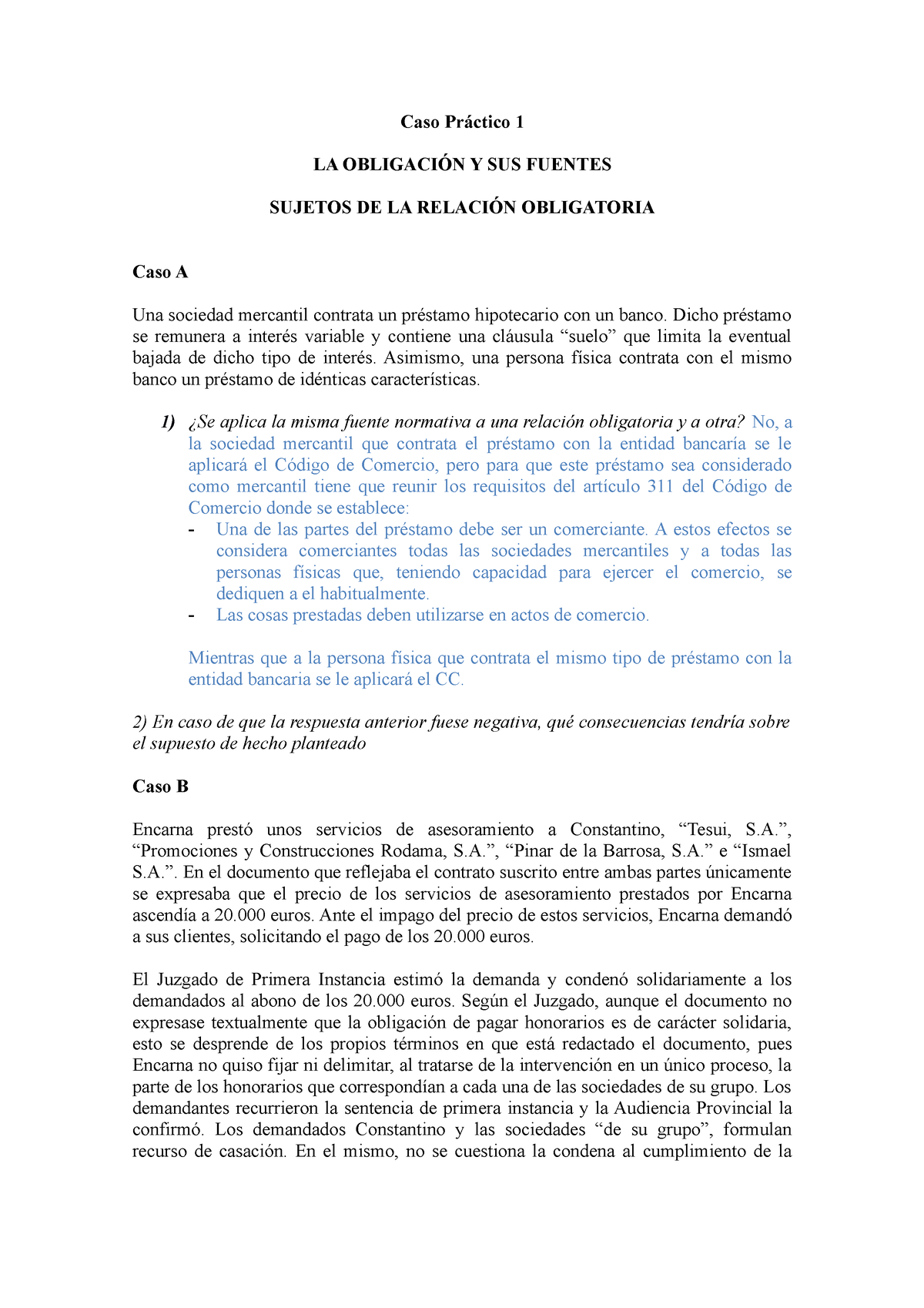 Caso Práctico 1 Derecho De Obligaciones Y Contratos Caso Práctico 1 La ObligaciÓn Y Sus 8503