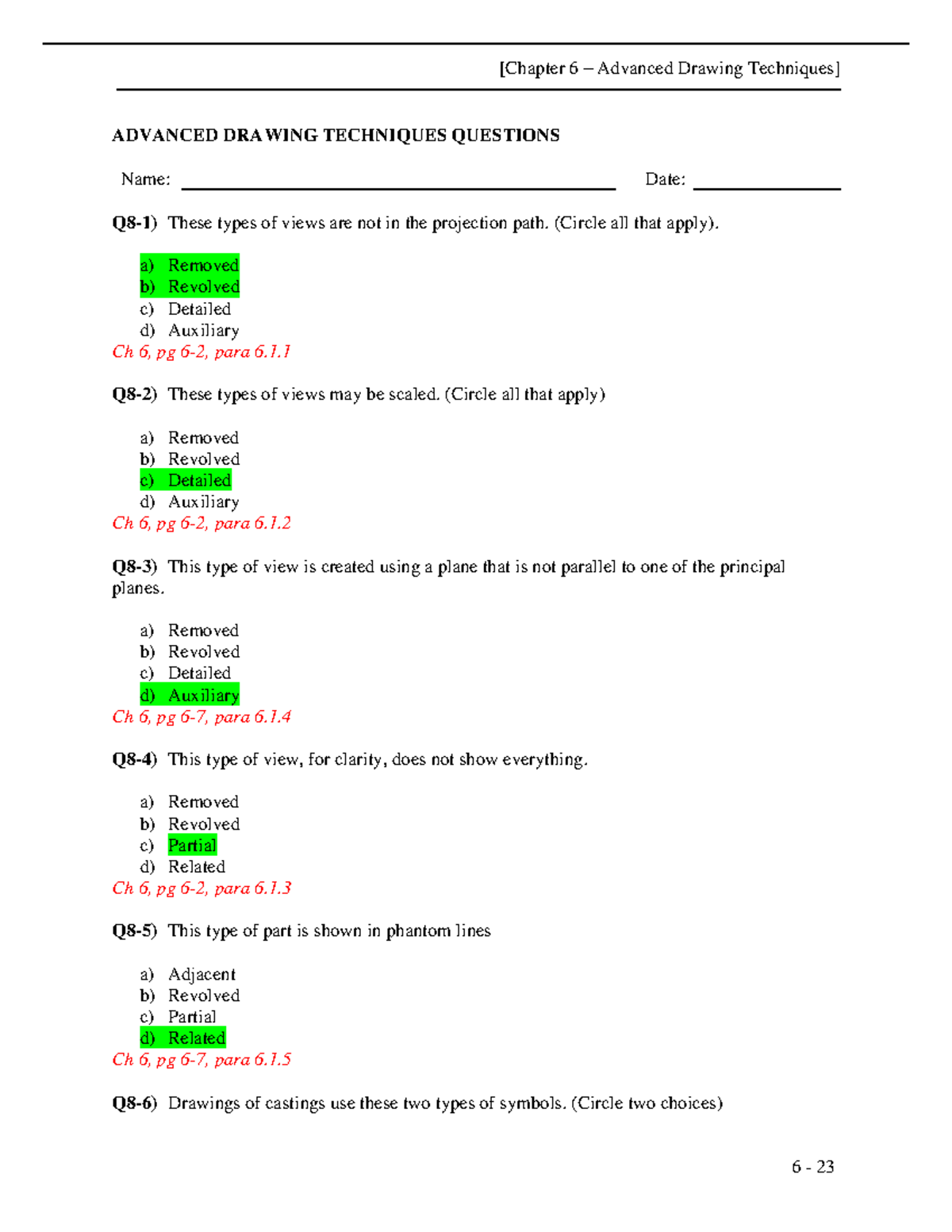 ENGR 121 Chapter 6 Advanced Drawing Techniques Questions - [Chapter 6 ...