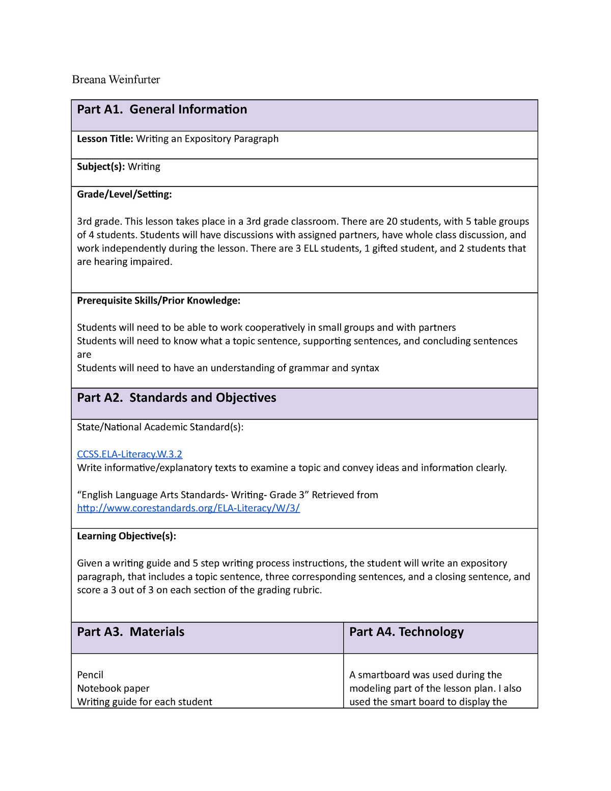 Language Arts Writing Lesson Plan Studocu