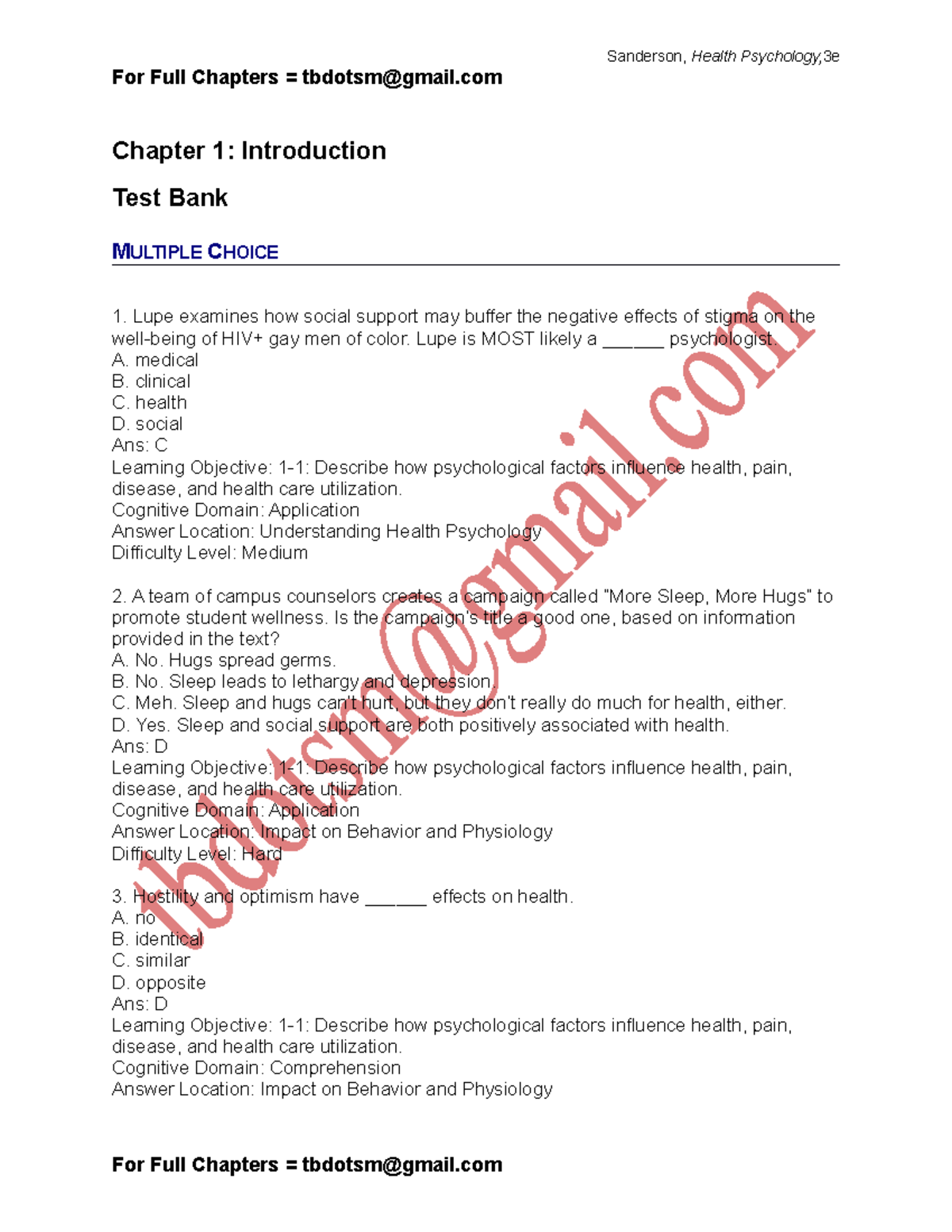 Solutions And Test Bank For Health Psychology: Understanding The Mind ...