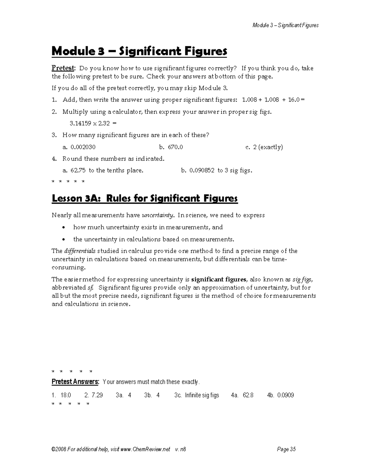 Module 3 significant figures - Module 3 ñ Significant Figures ...