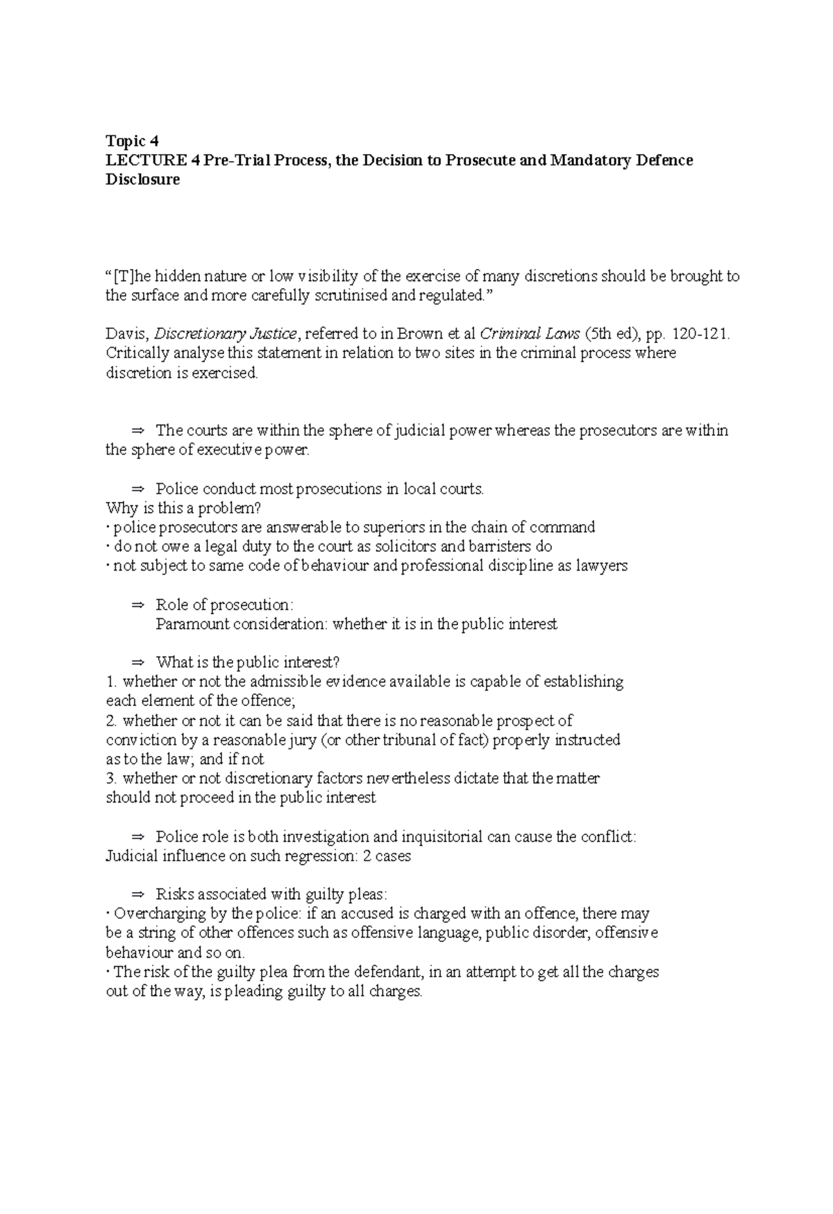 Topic 4 prosecution - Topic 4 LECTURE 4 Pre-Trial Process, the Decision ...