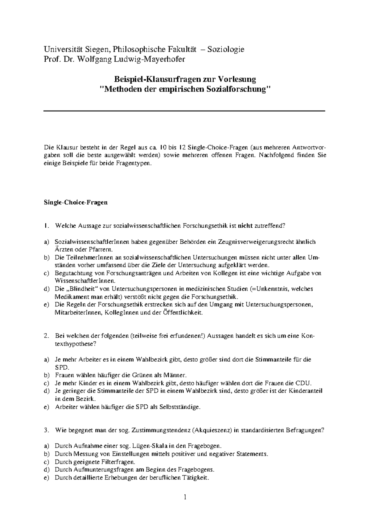 Klausurfragen Beispiele - Angewandte Methoden Der Empirischen ...