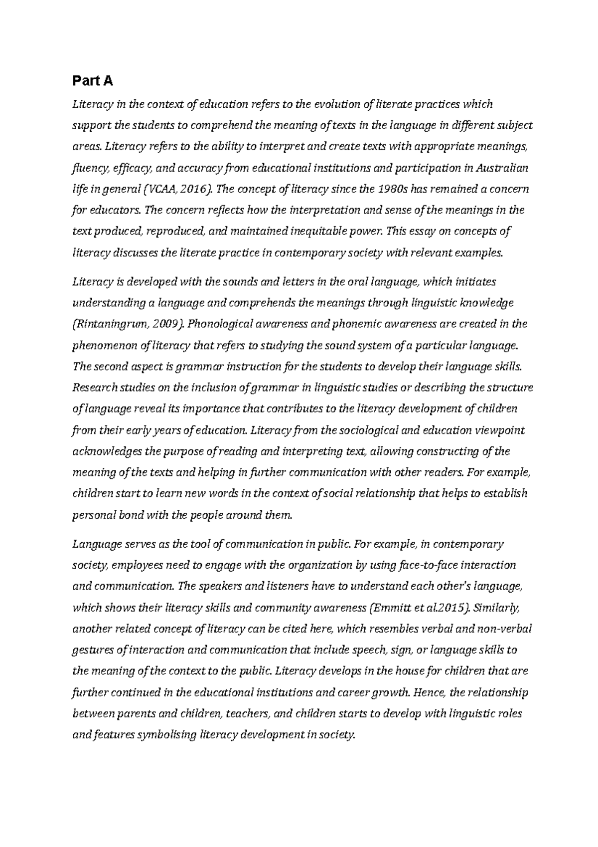 Concepts of Literacy - Part A Literacy in the context of education ...