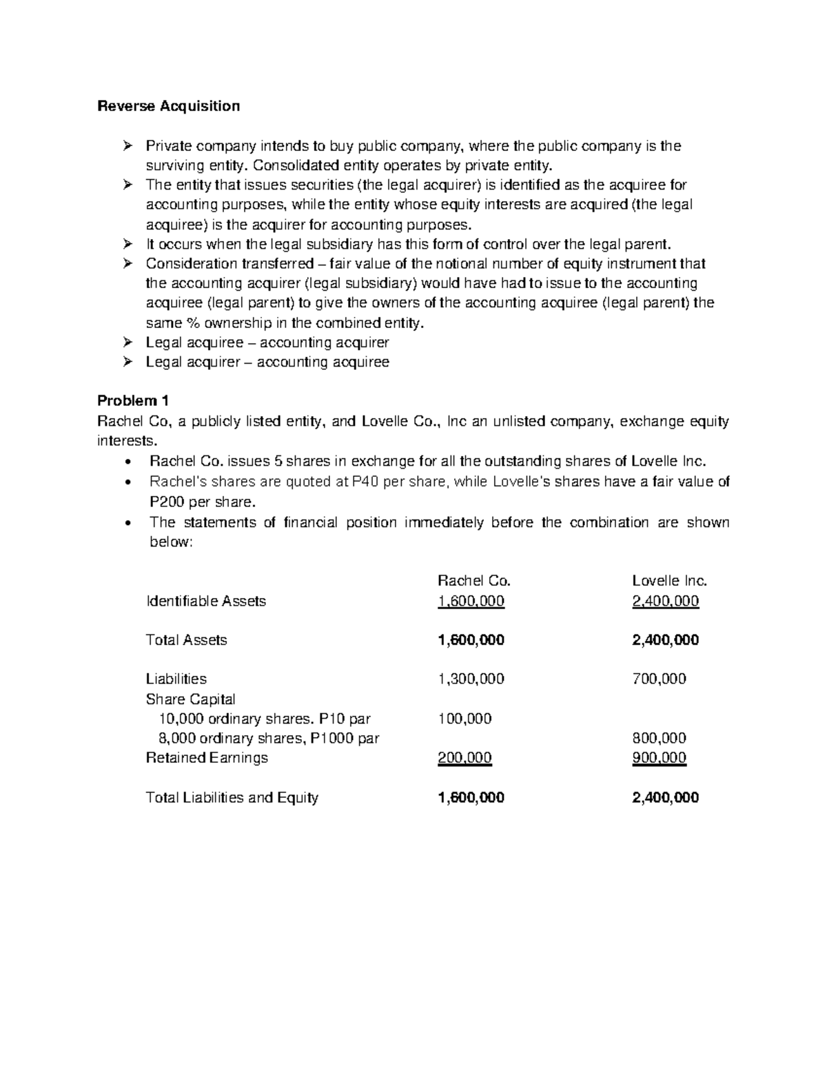 Push Down Accounting and Reverse Acquisition 1 Reverse Acquisition