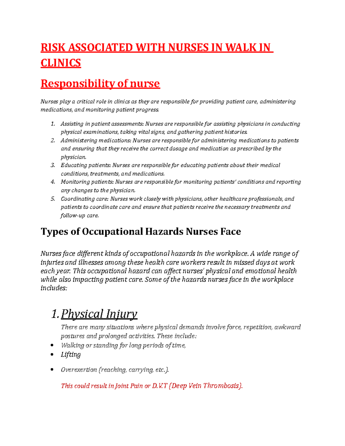 RISK AND Controls Associated WITH Nurses IN WALK IN Clinics 11 - RISK ...