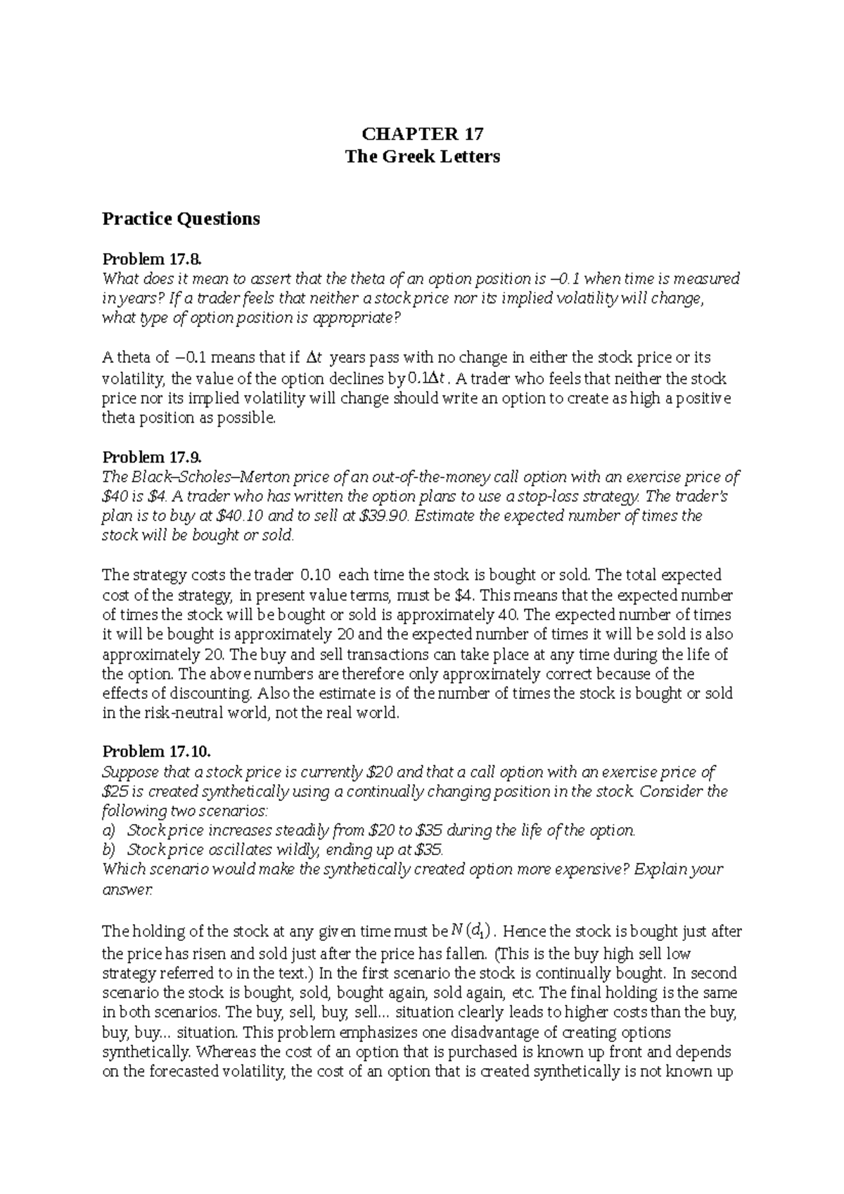 Doc-3 - Practice questions - CHAPTER 17 The Greek Letters Practice ...