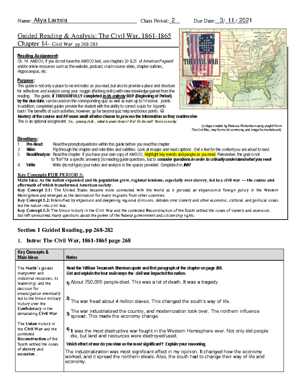 History Guided Reading Amsco Chapter Name 