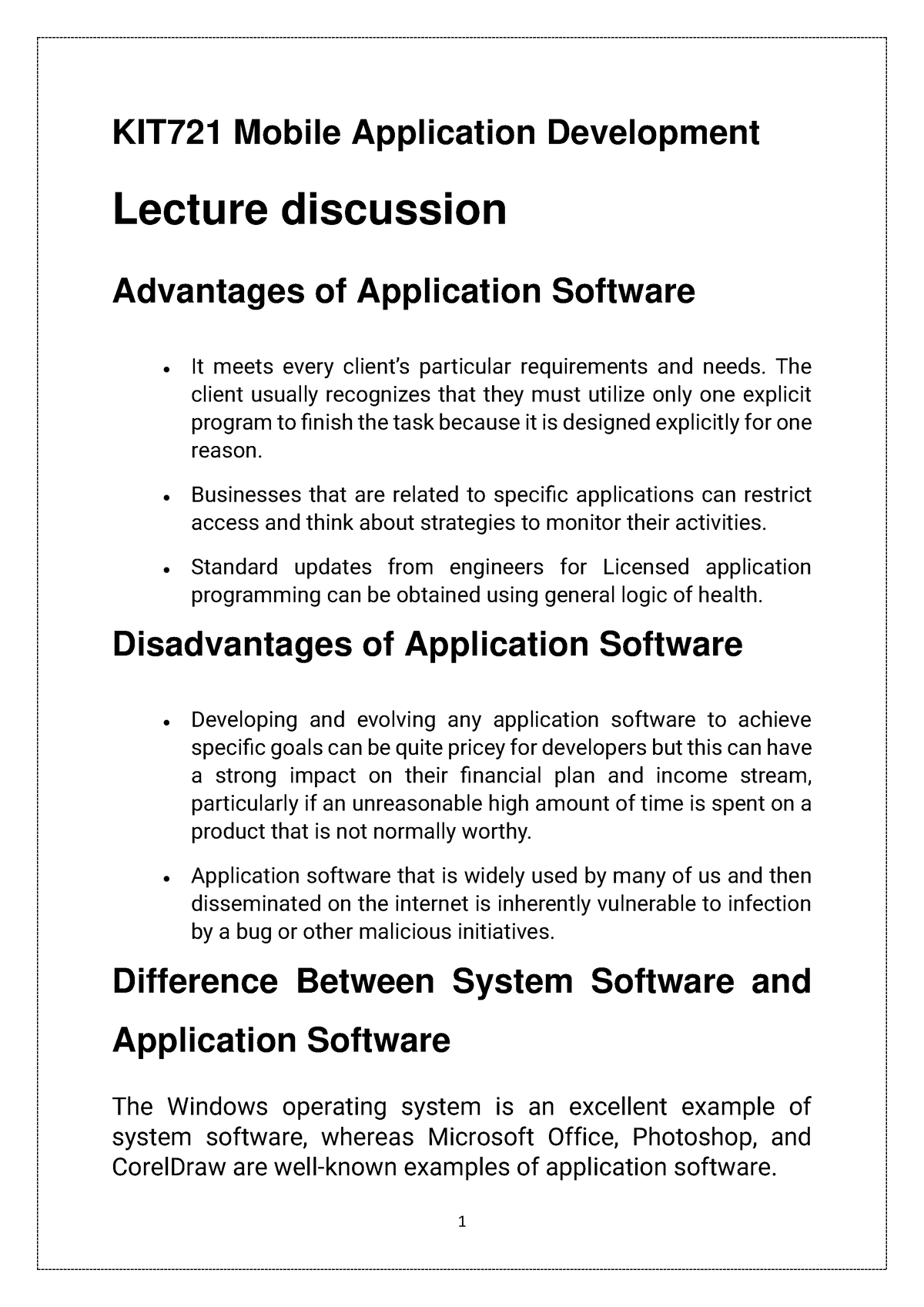 KIT721 Mobile Application Development Lecture Note Difference Between ...