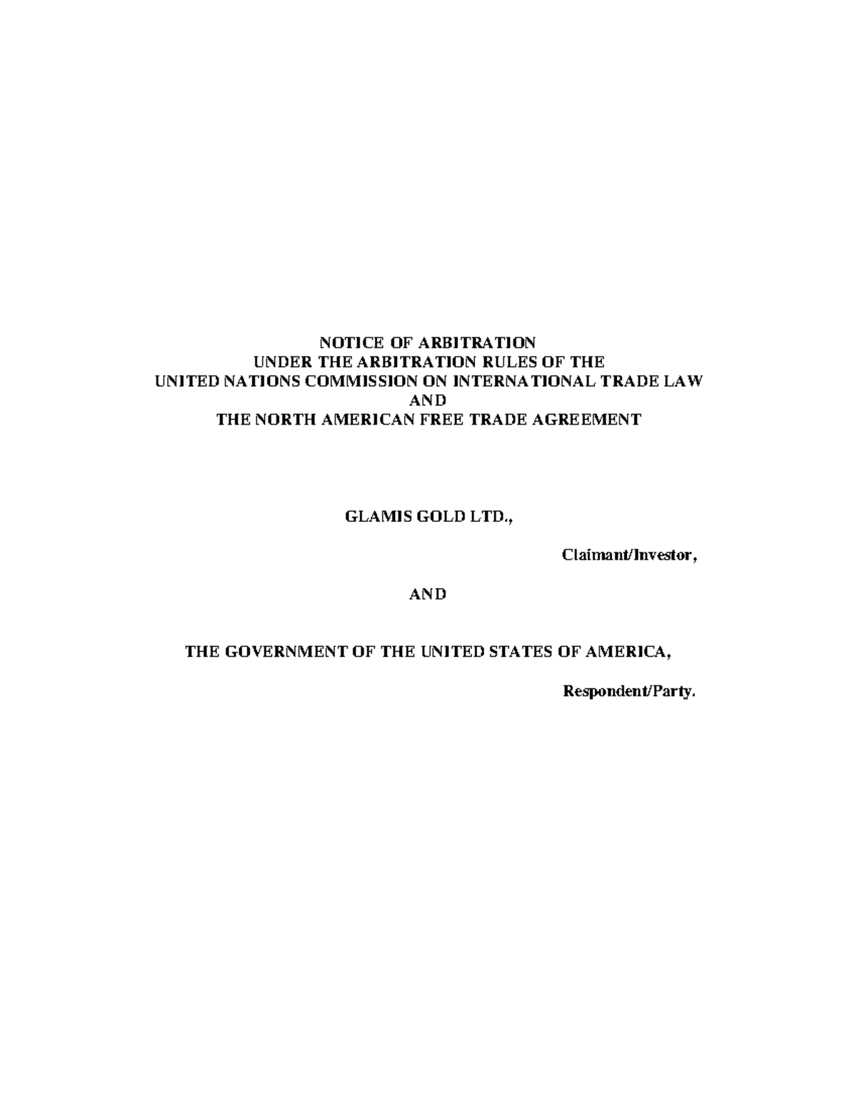 Italaw 8812 - good - NOTICE OF ARBITRATION UNDER THE ARBITRATION RULES ...
