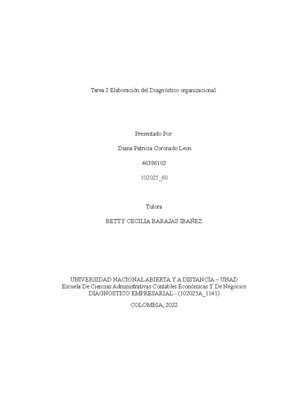 Diagnostico Empresarial Tarea 2 Diana Coronado - Tarea 2 Elaboración ...