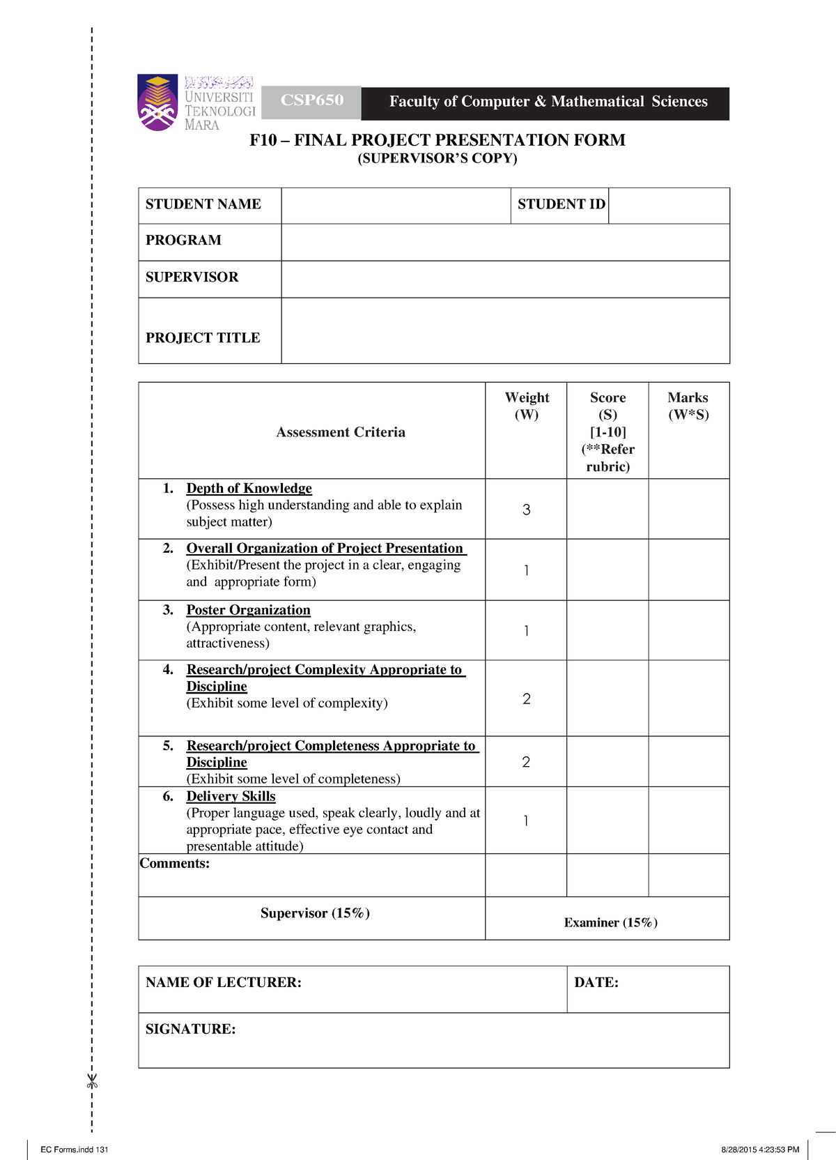 F10 - Sample - EC Forms 131 8/28/2015 4:23:53 PM F10 – FINAL PROJECT ...