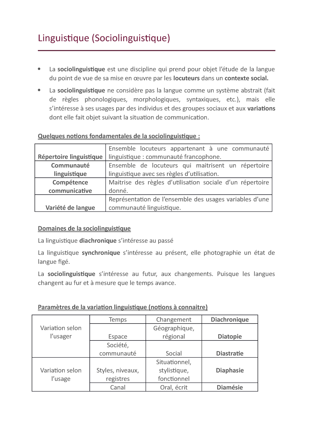 Cours 7 Et 8 - Linguistique (Sociolinguistique) La Sociolinguistique ...