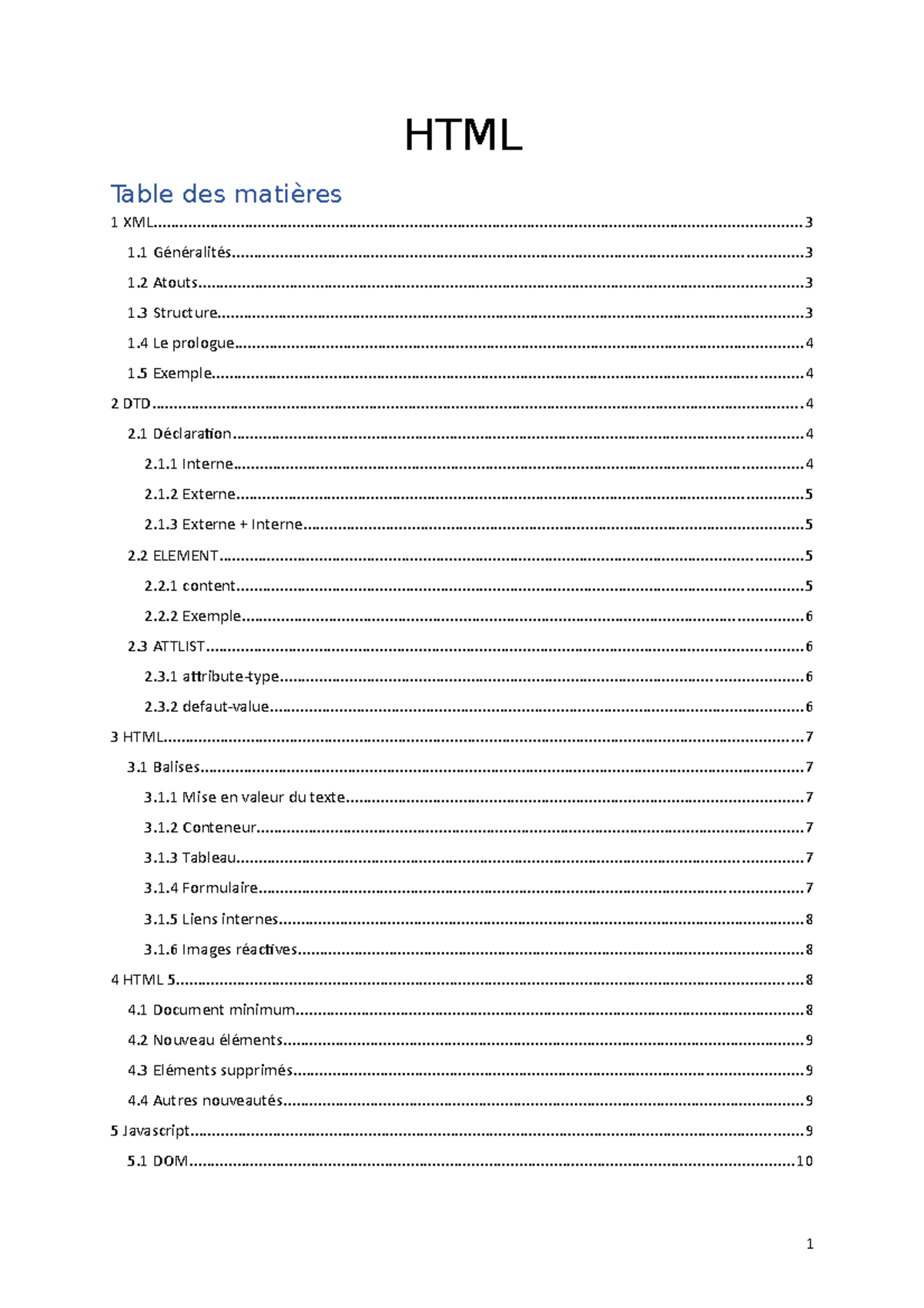 Résumé de HTML et javascript - HTML 1 - Studocu